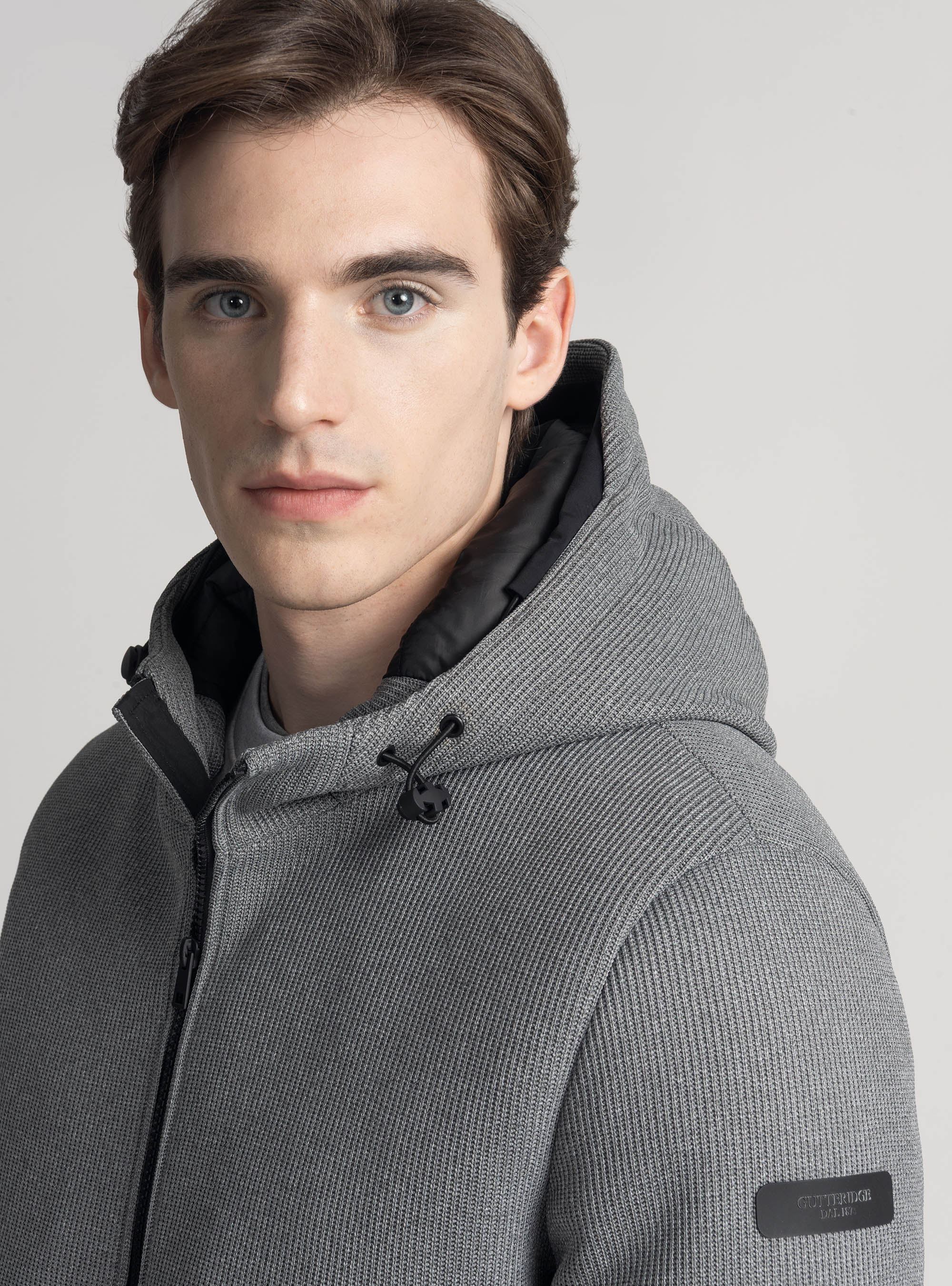 Giubbotto tecnico imbottito con cappuccio, GRIGIO MELANGE 0151C