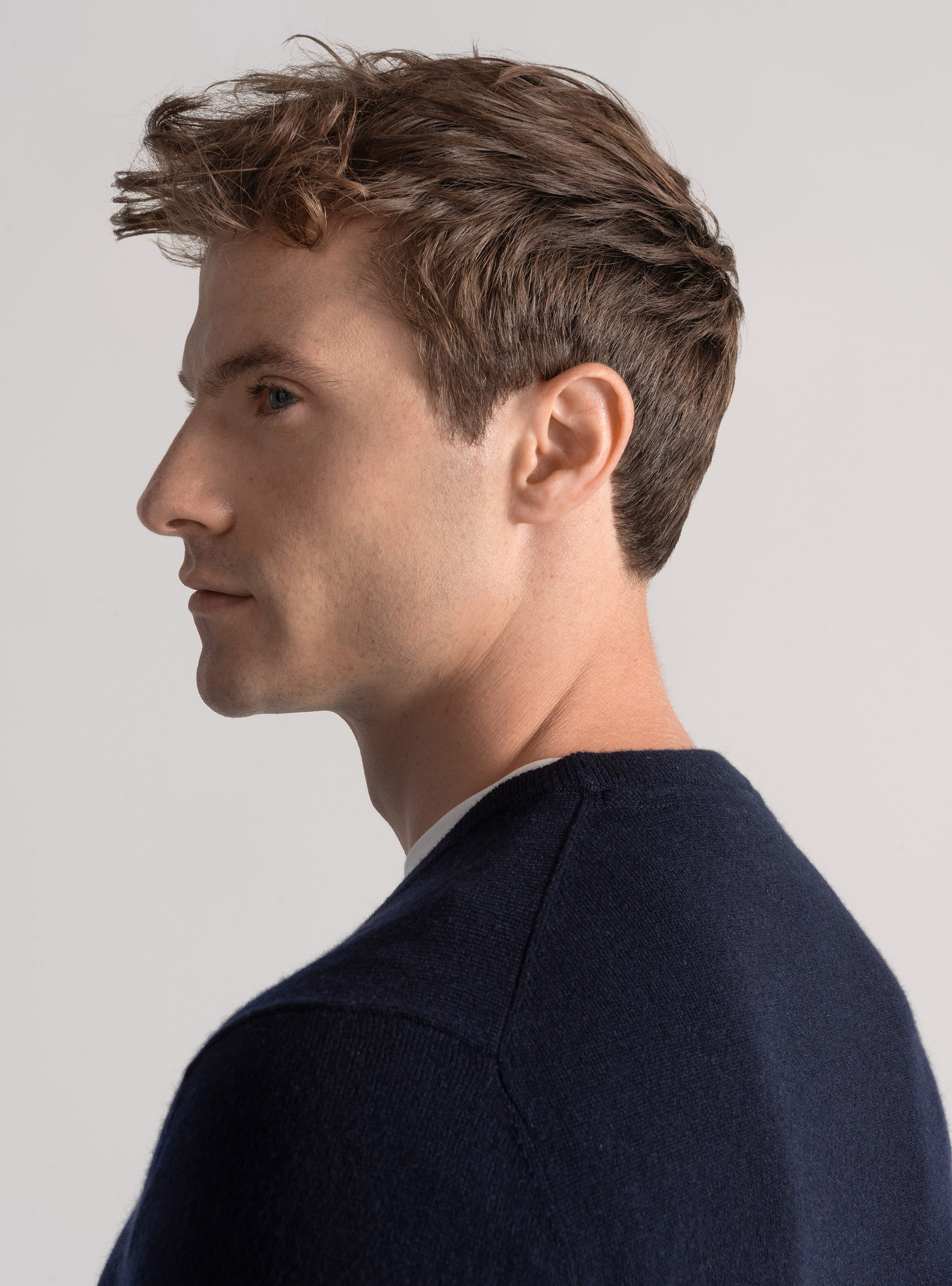 Punto de cachemira con cuello redondo, AZUL MARINO