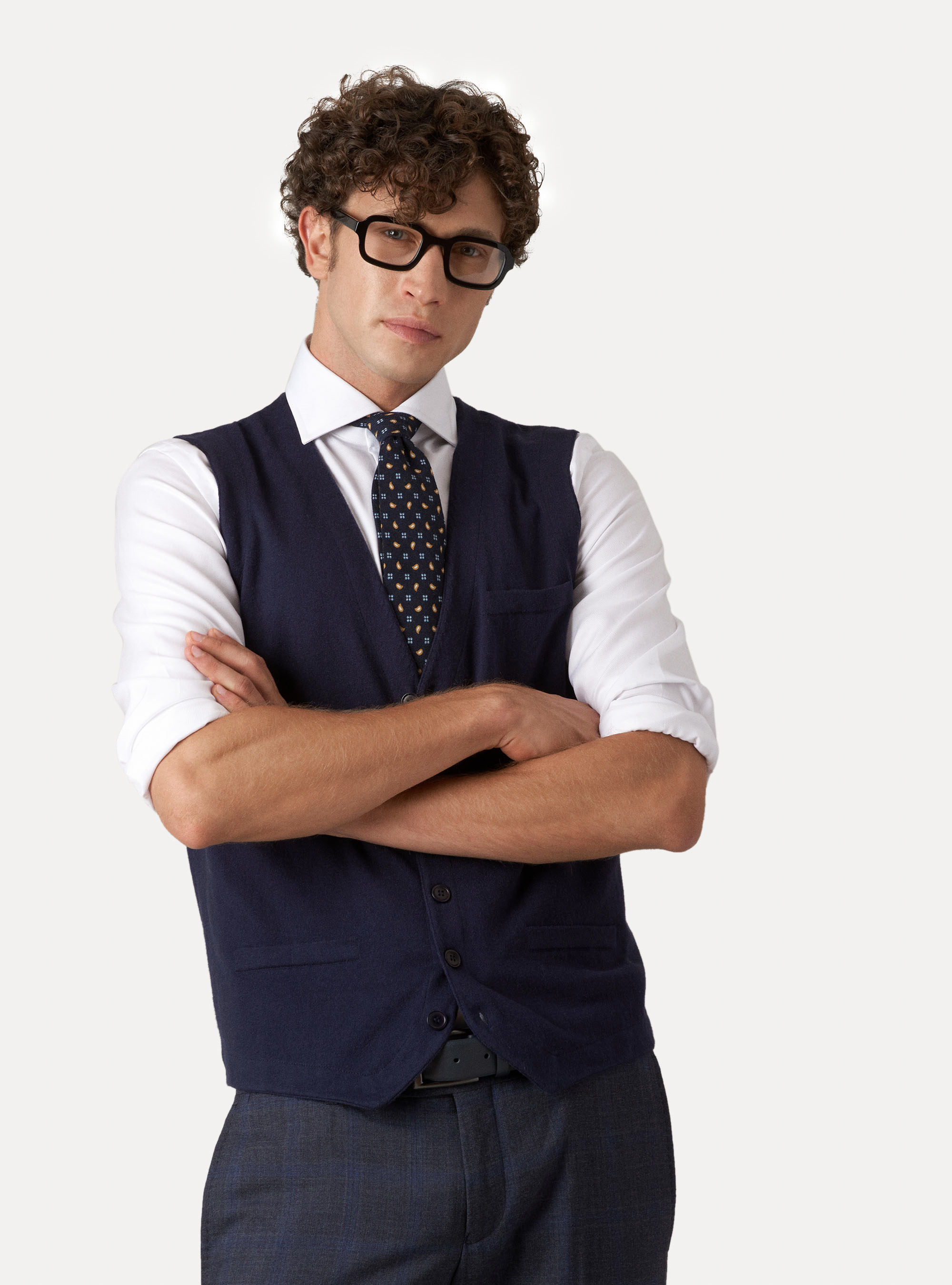 Gilet di maglia in cotone seta e cashmere, BLU NAVY