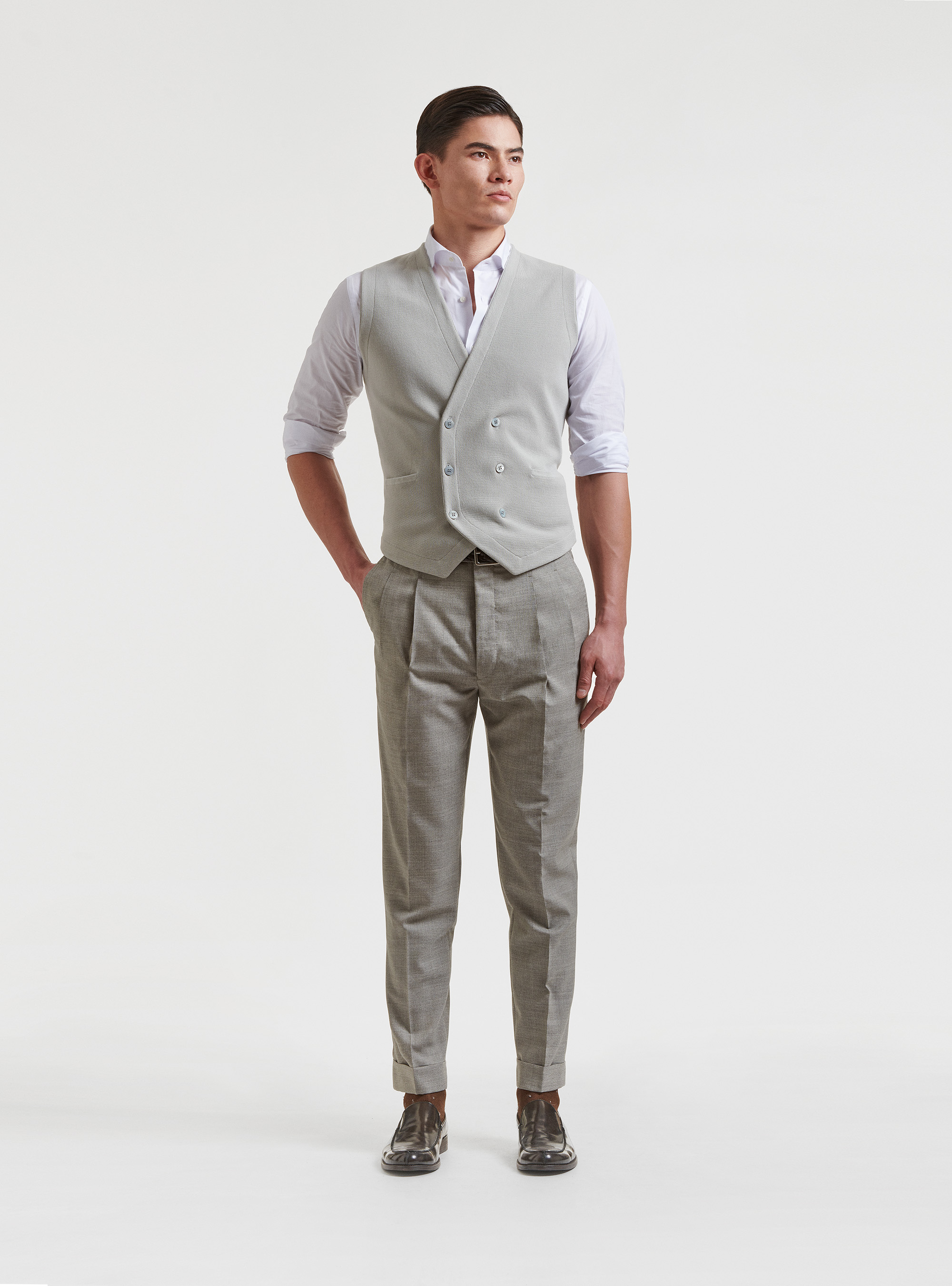 Zweireihige Strickweste aus reiner Baumwolle, GRIGIO CHIARO MEL 0150C