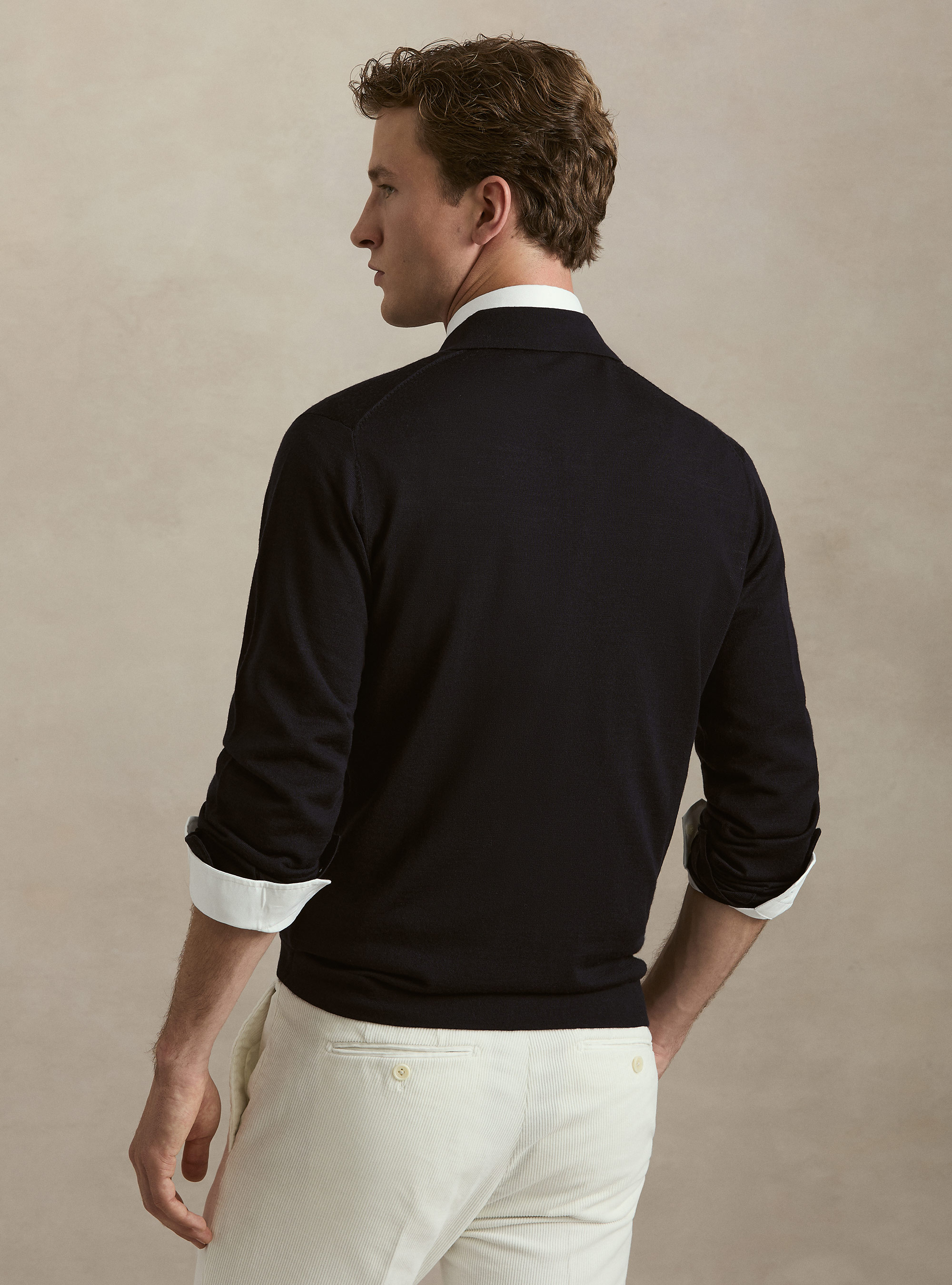Polo de punto en lana merino extrafina, AZUL MARINO
