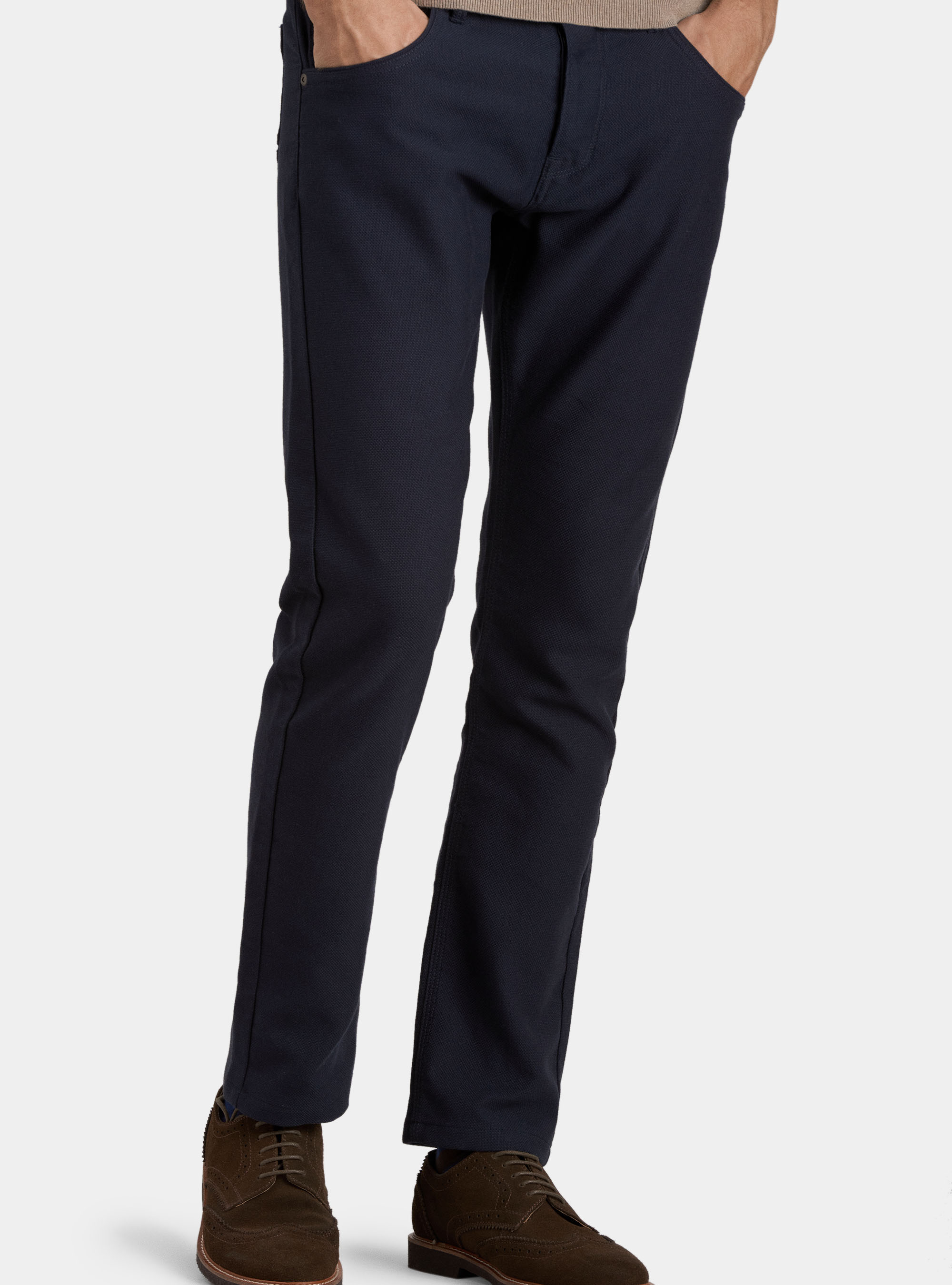 Pantaloni tipo denim in cotone stretch, BLU NAVY