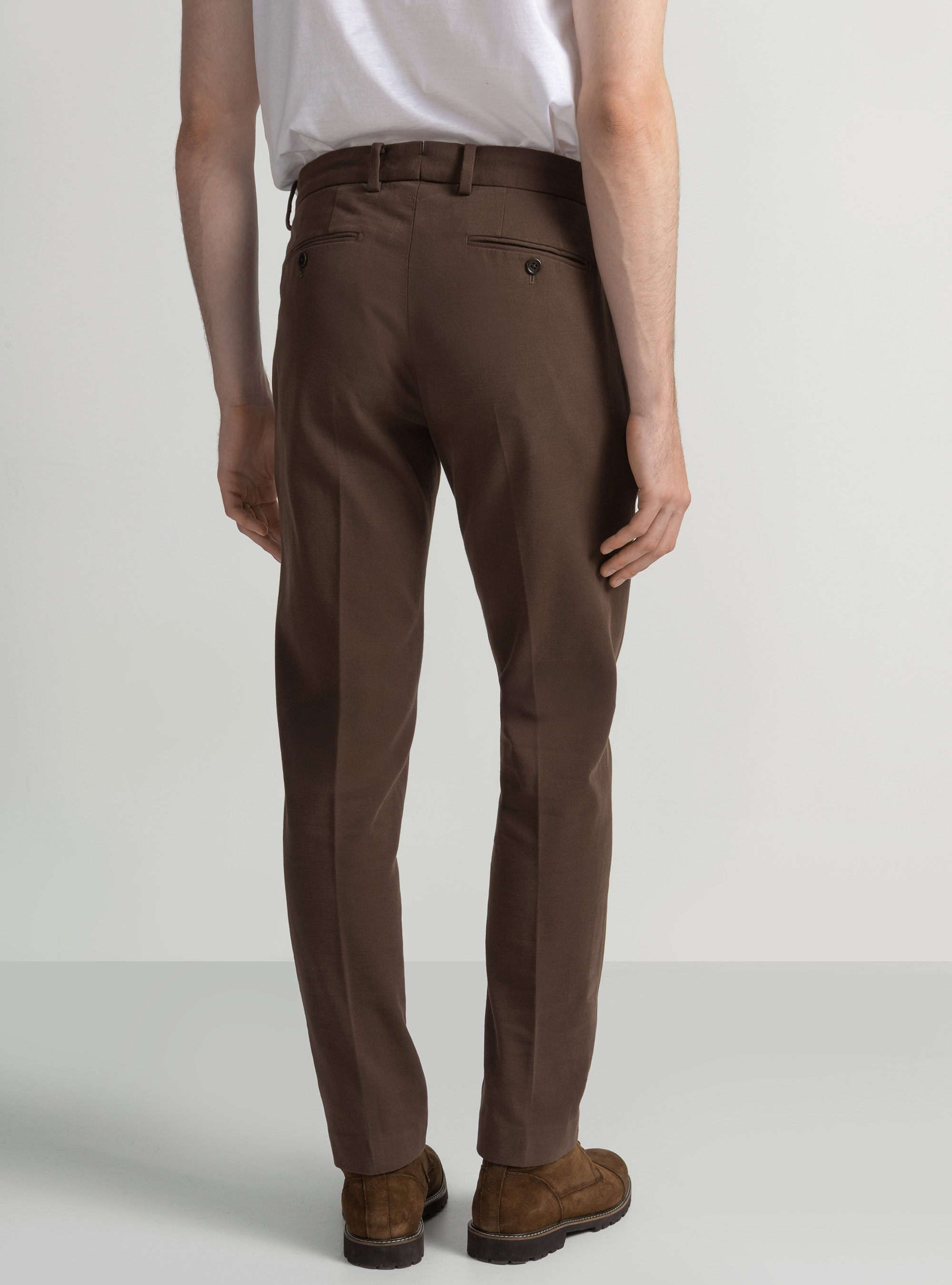 Pantaloni in twill di cotone e cashmere, MARRONE