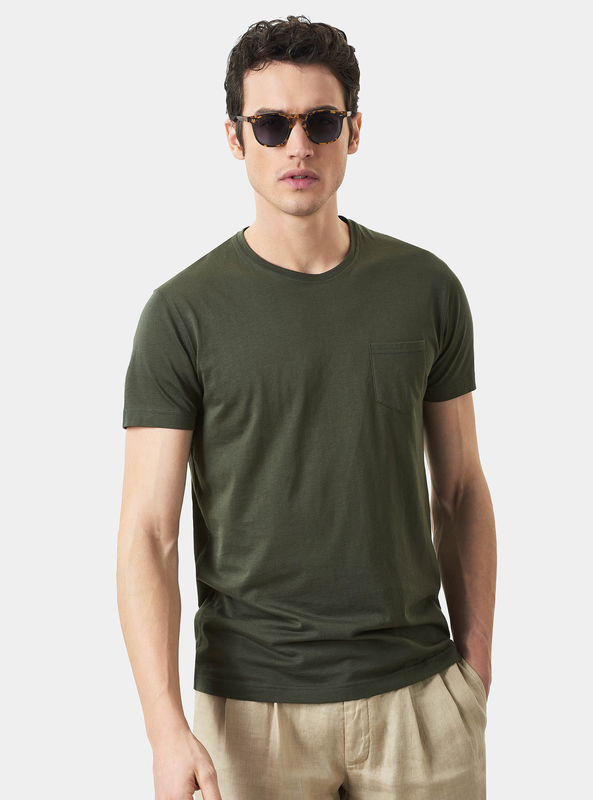 Maglietta con taschino in jersey di Cotone Supima, 0641C OLIVA