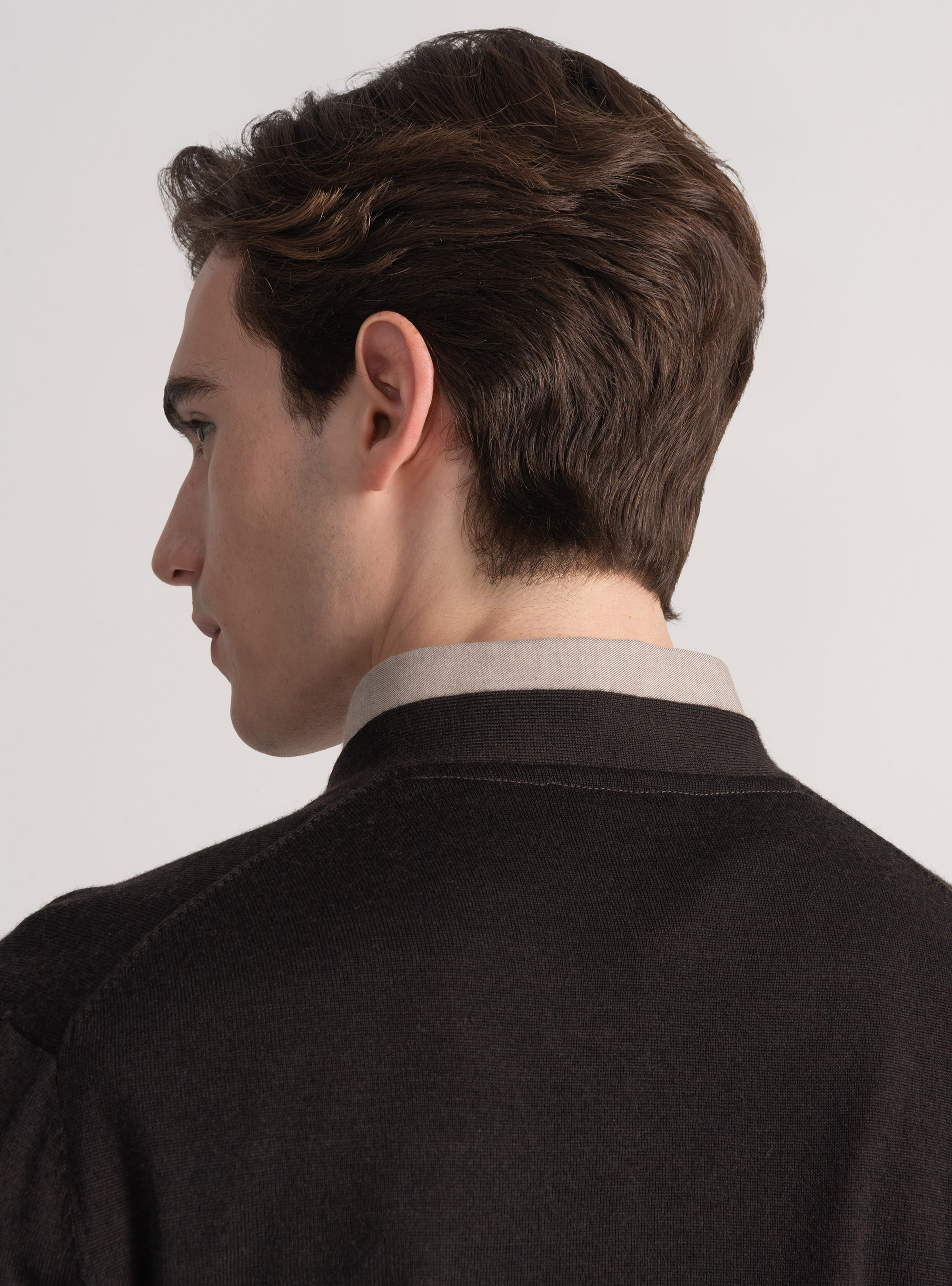 Knitted cardigan with buttons in extra-fine merino wool, BROWN