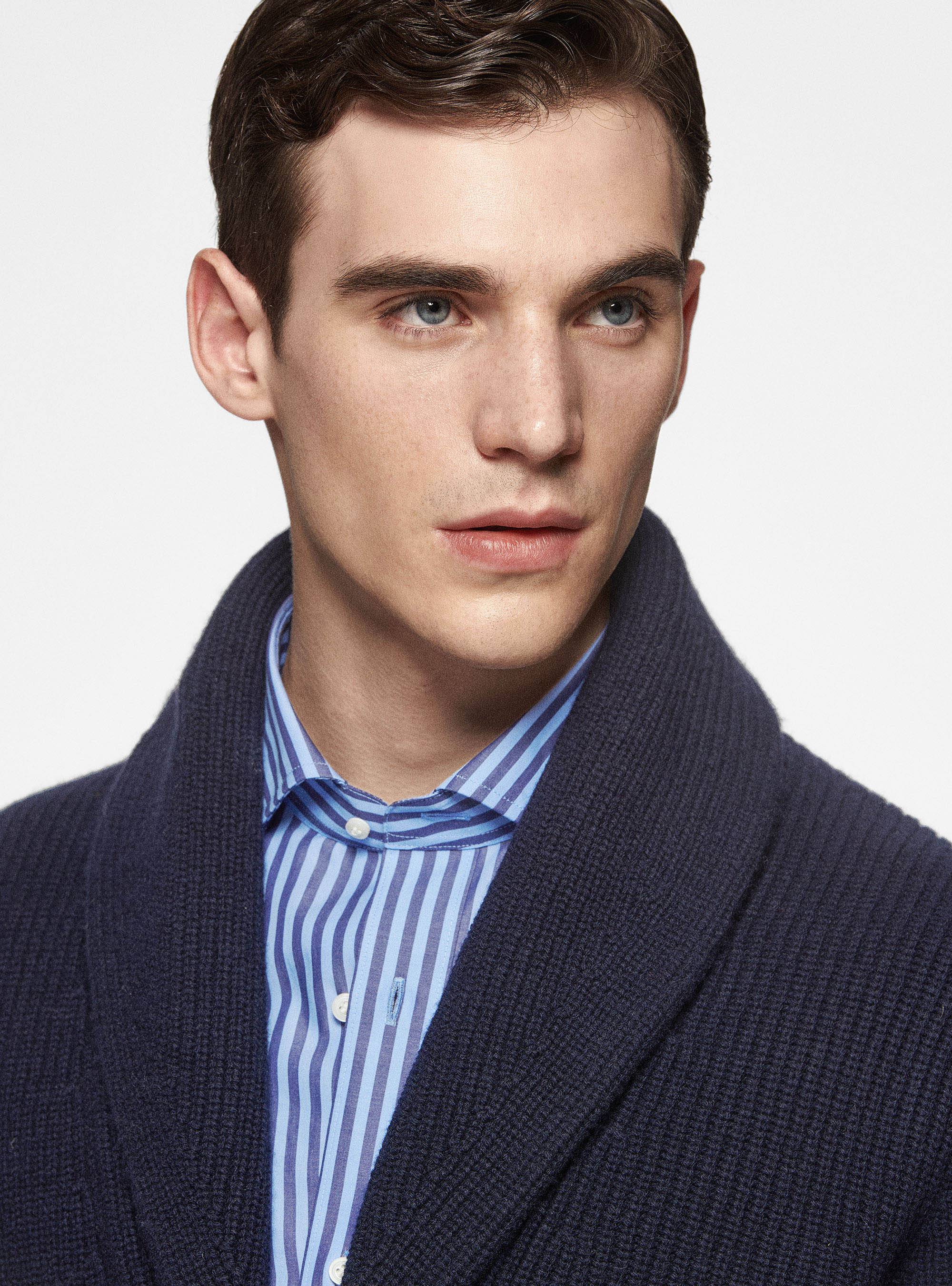 Pure merino wool shawl knit cardigan, NAVY BLUE