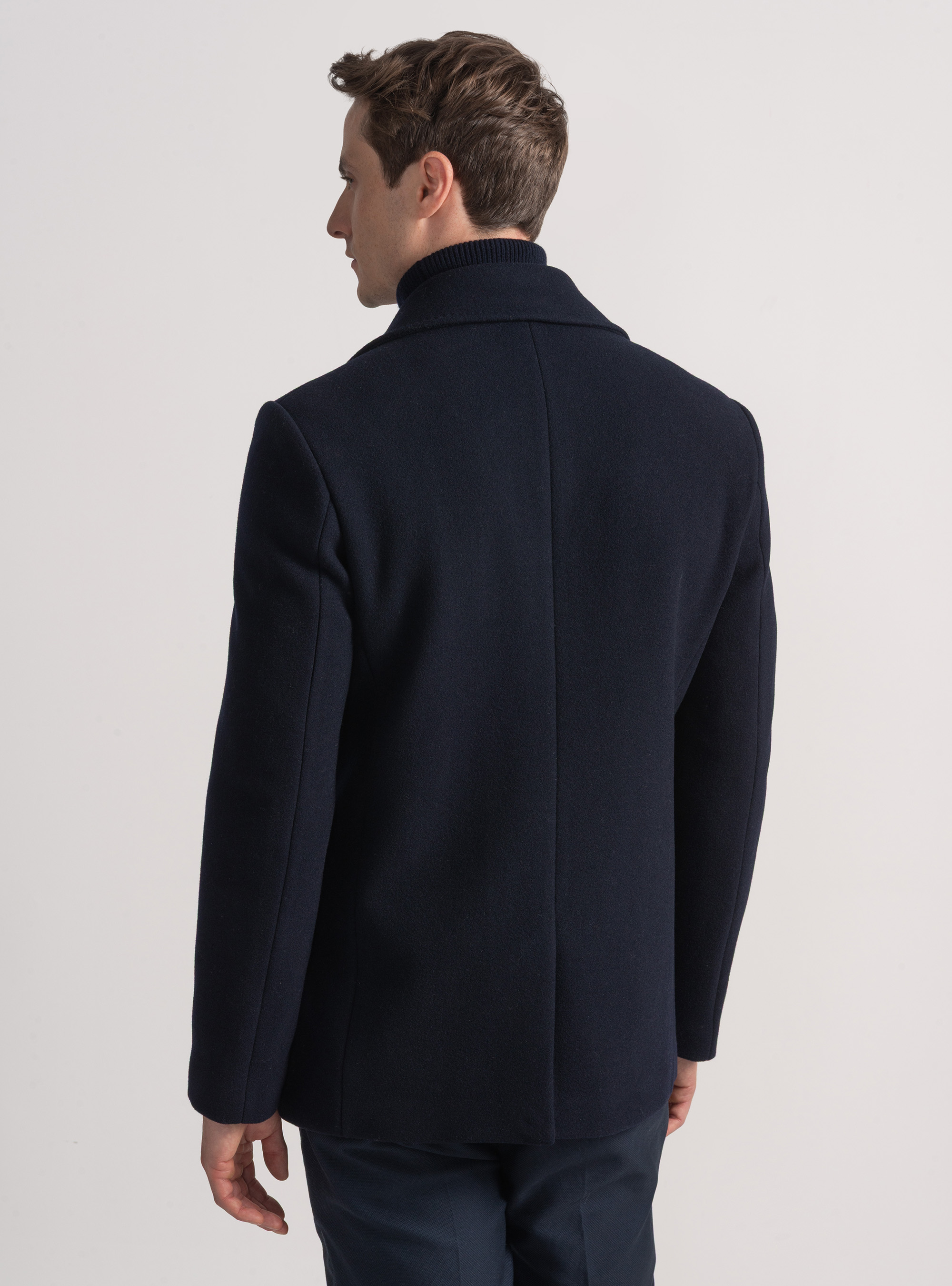 Peacoat in misto lana con bottone metallo, BLU NAVY