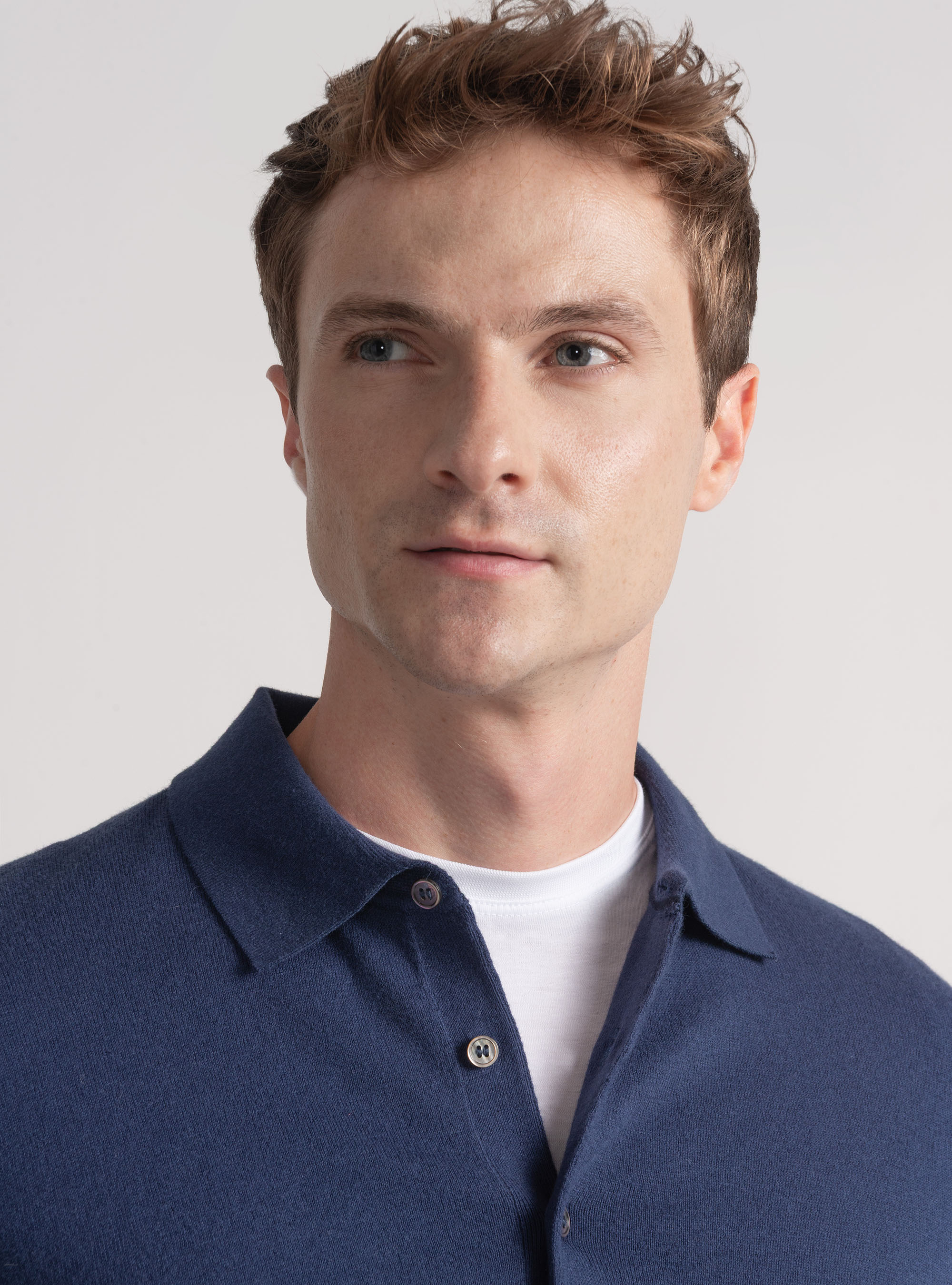 Polo in maglia di cotone e cashmere, INCHIOSTRO