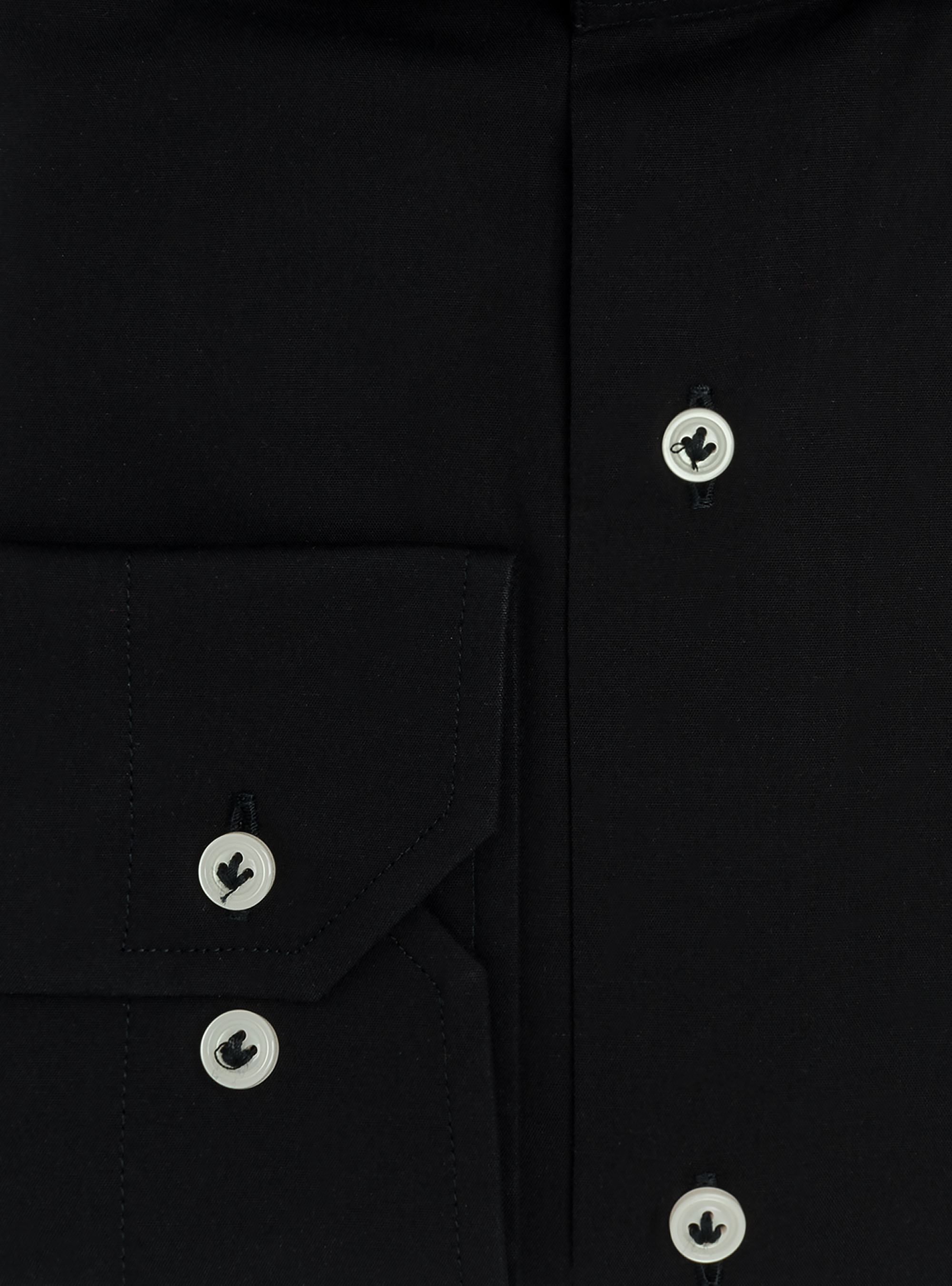 Camicia collo semi francese in popeline stretch, NERO