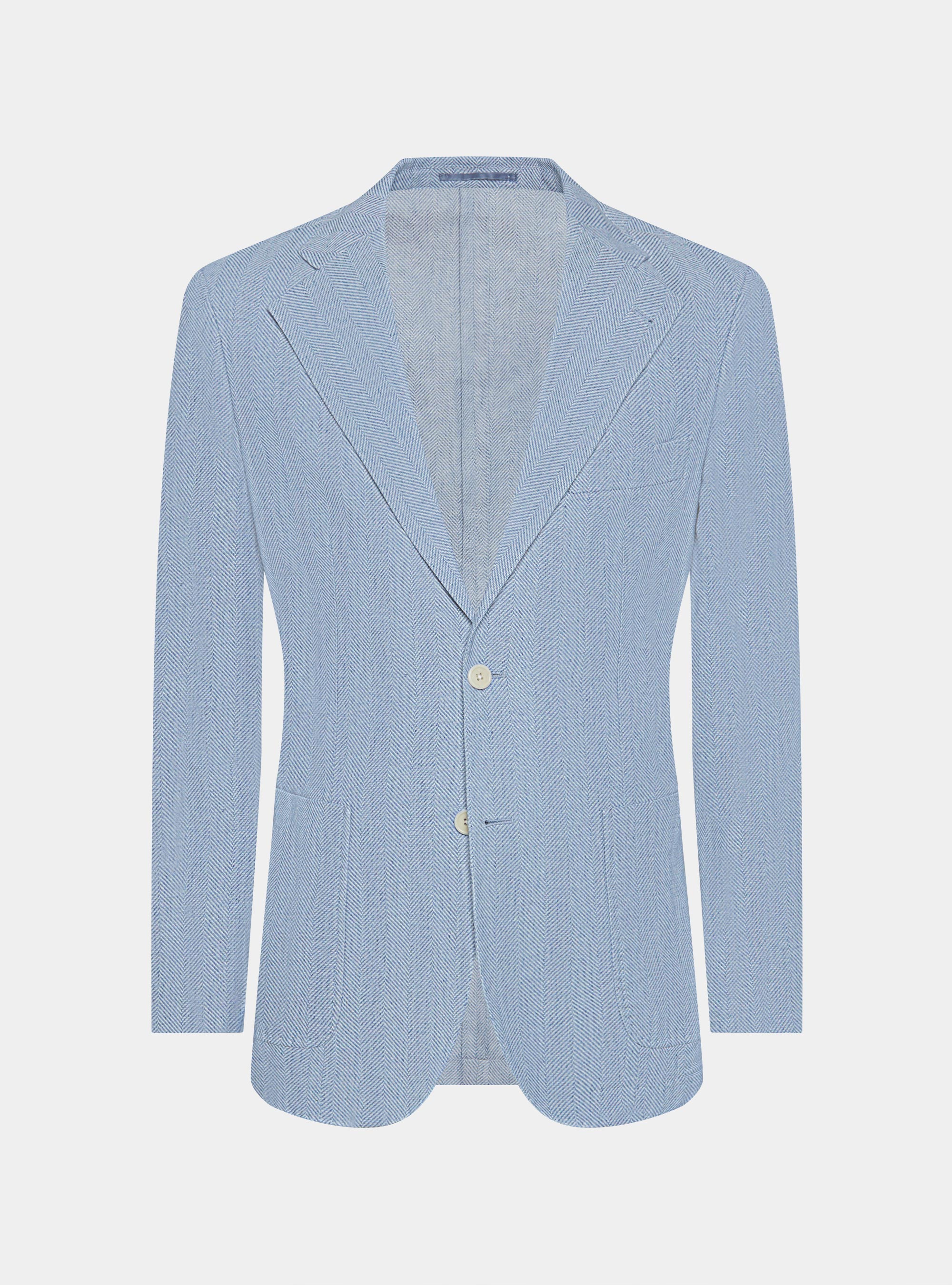 Giacca spigata in lino e cotone, AZZURRO