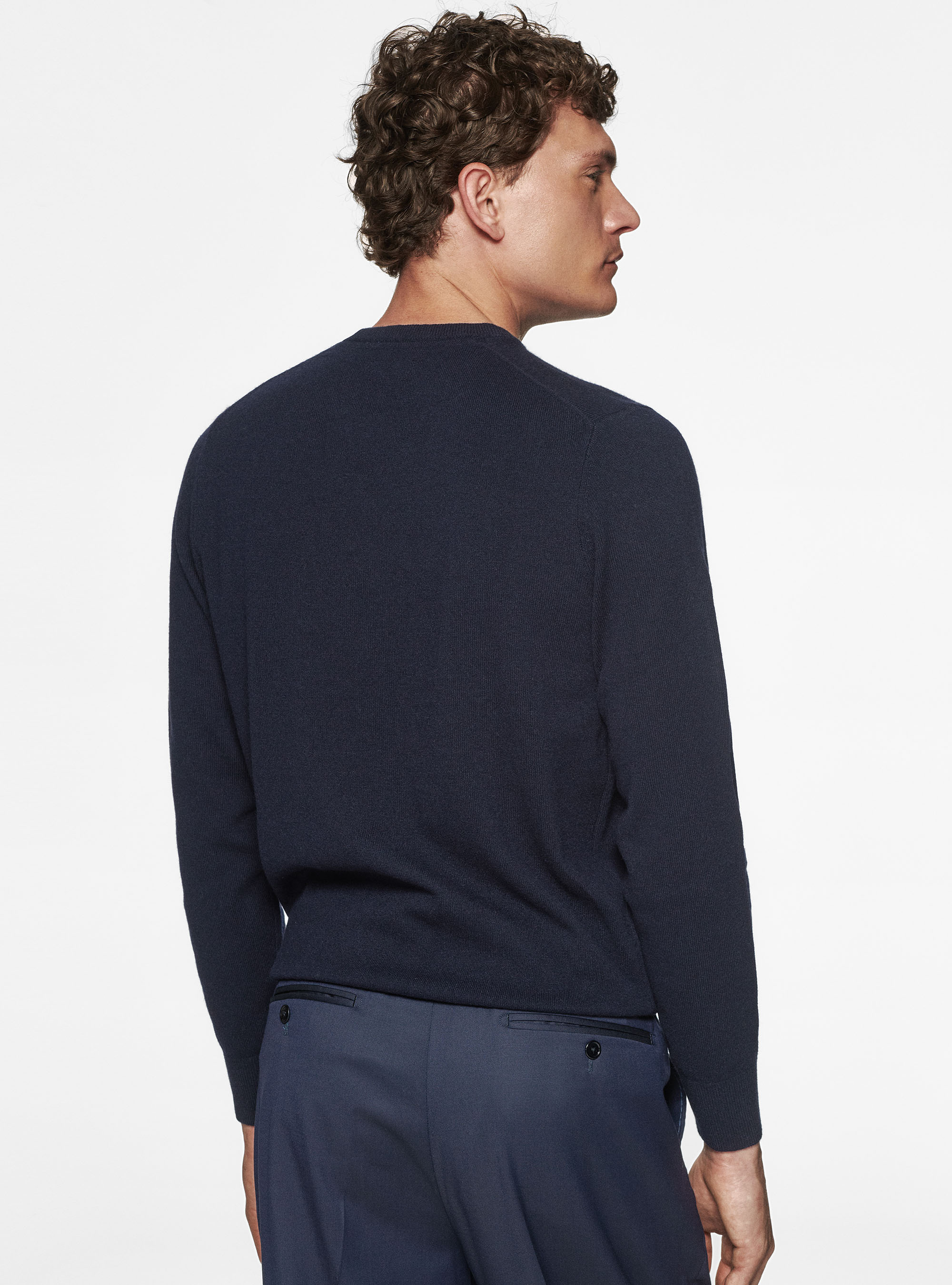 Maglia girocollo in lambswool e cashmere, BLU NAVY