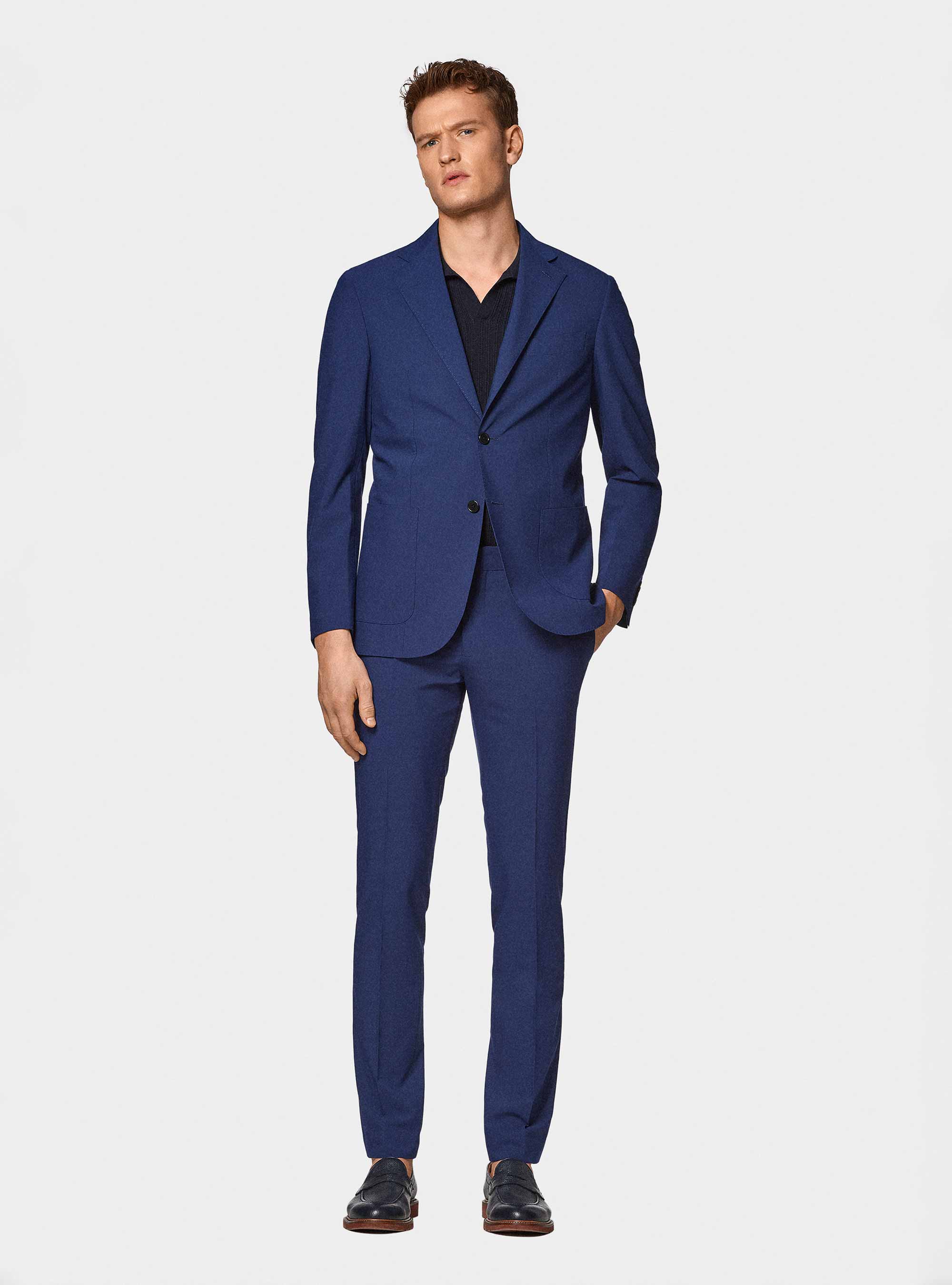 Americana de traje cl&aacute;sica slim fit, PETROLEO