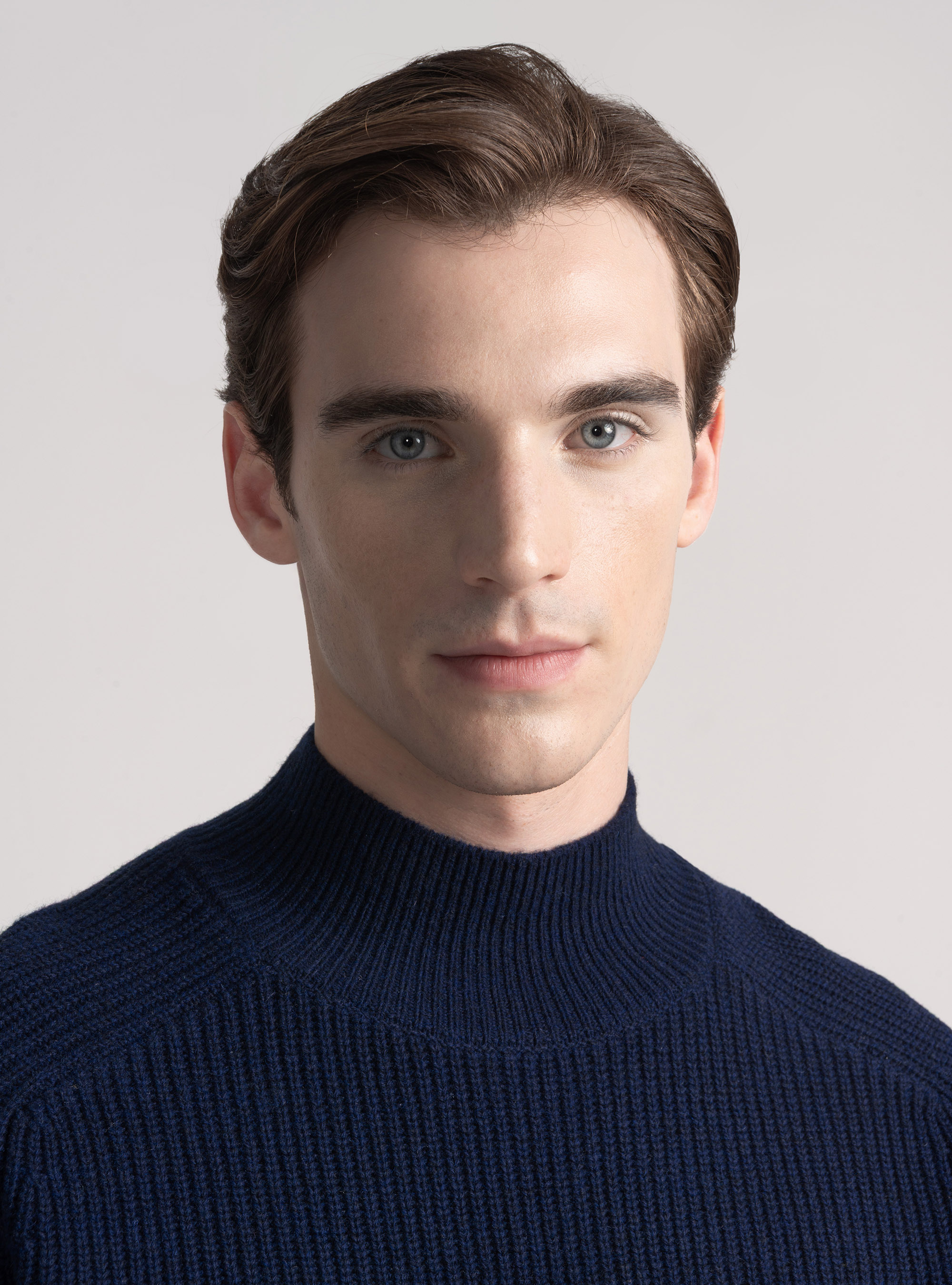 Maglia lupetto in misto lana costa perlata, BLU NAVY