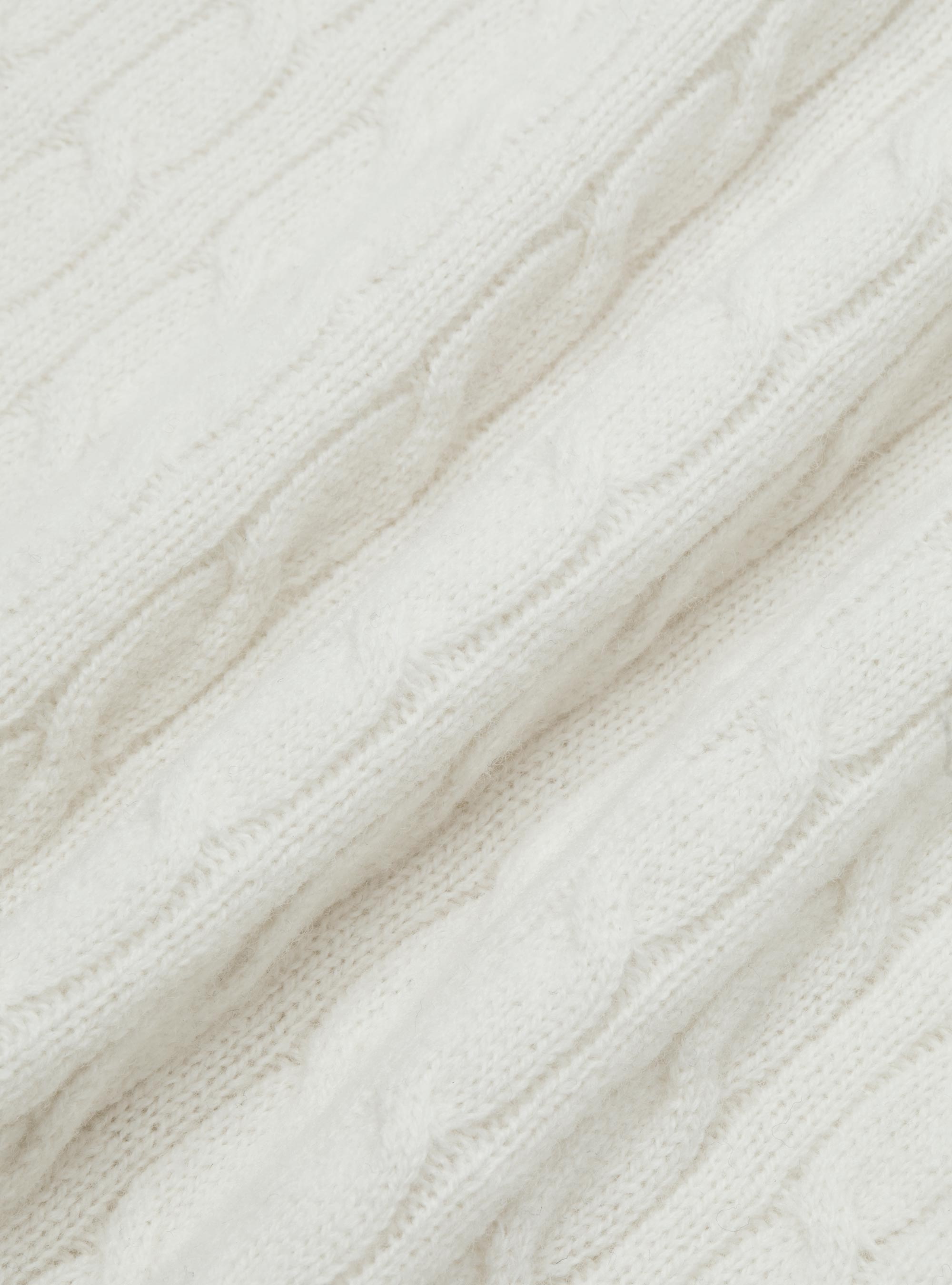 Maglia girocollo in lana cashmere a treccia, BIANCO