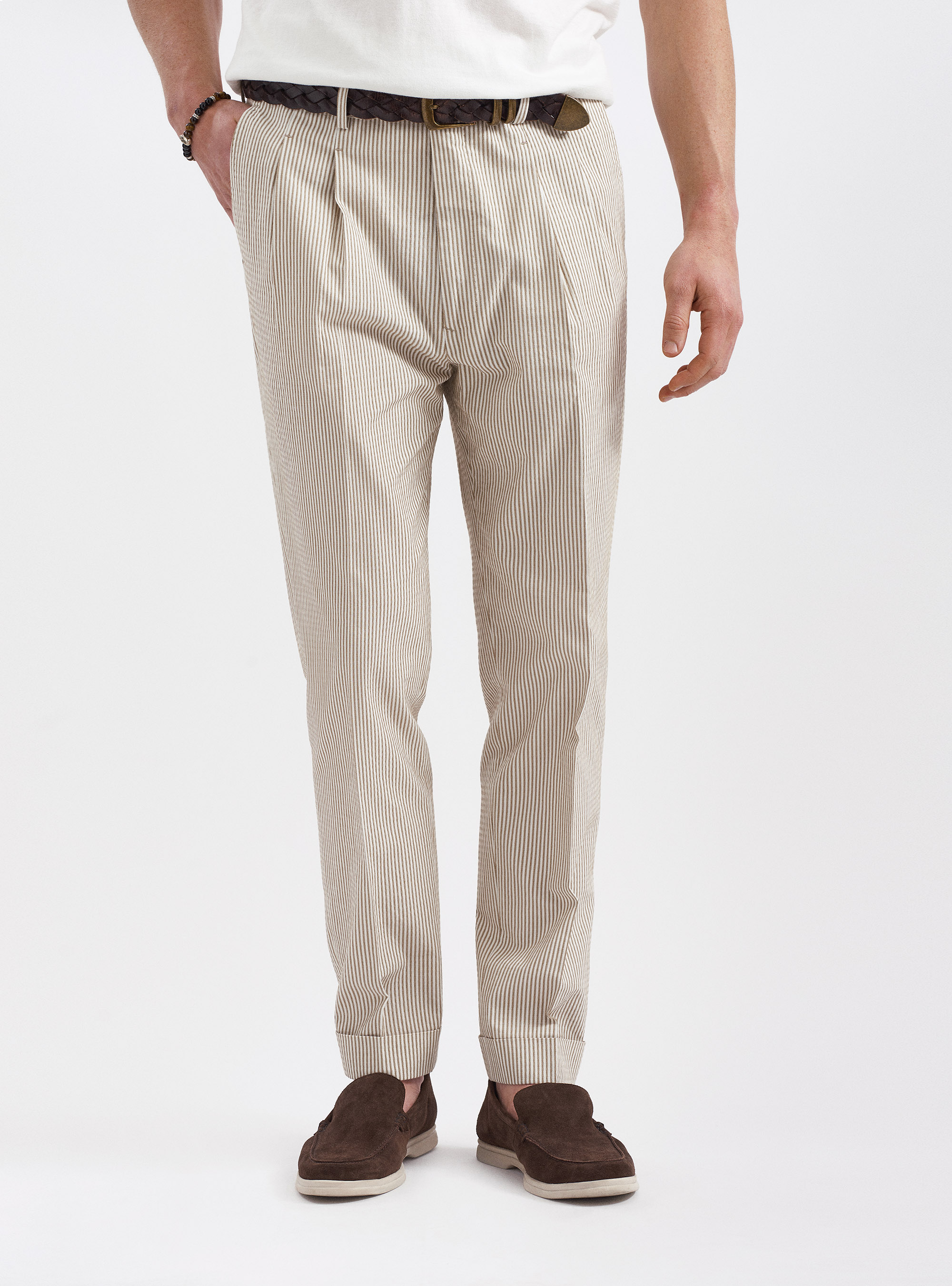 Striped seersucker double pleats 