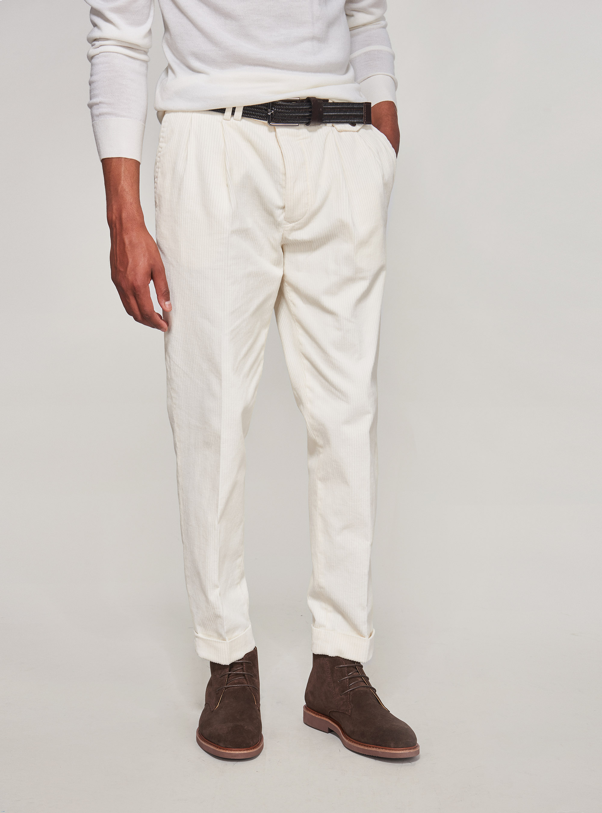 Gutteridge - Pantaloni in velluto rigato, Unisex, Bianco, Taglia: 54