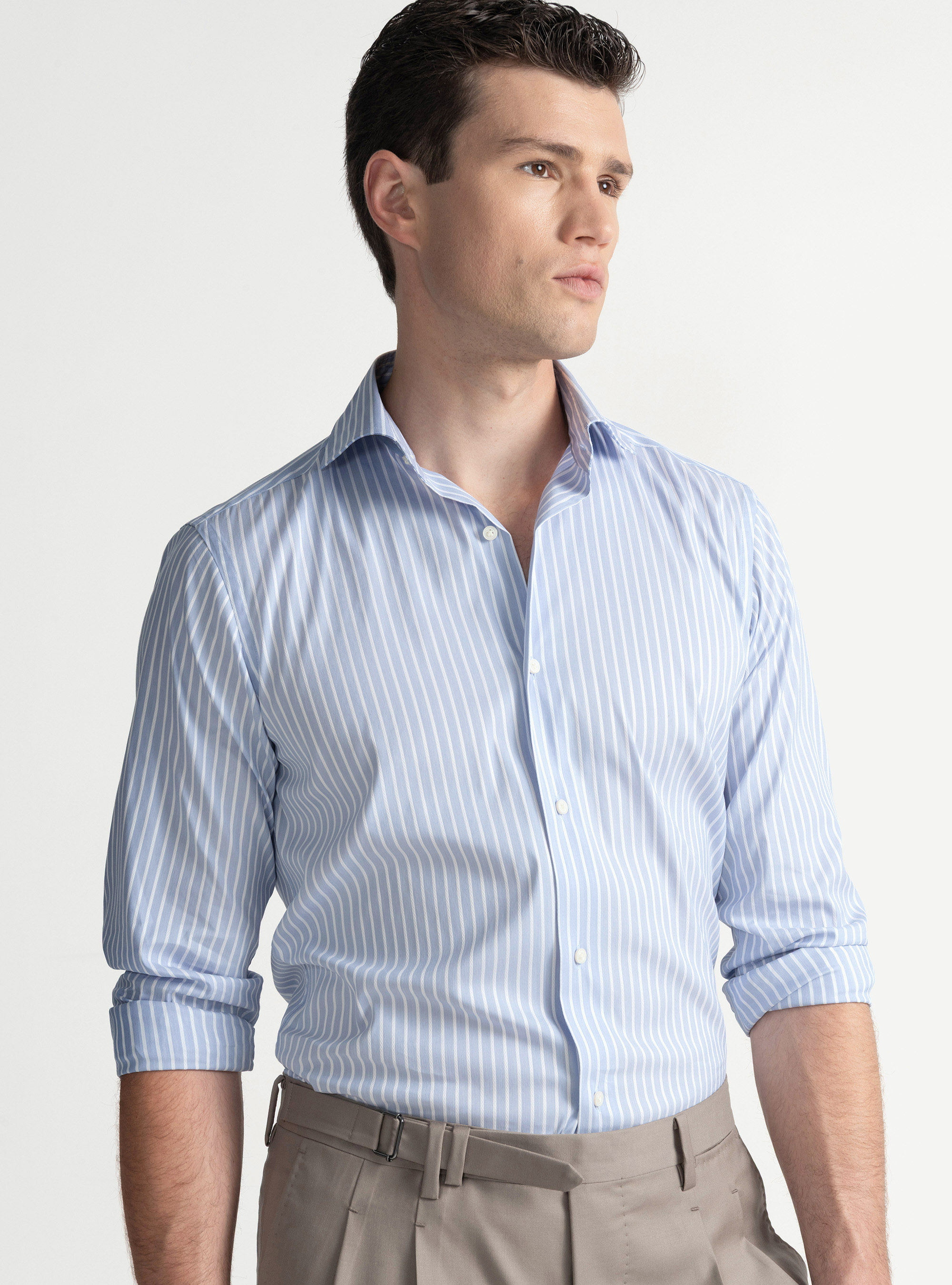 Stretch cotton blend striped shirt, LIGHT BLUE