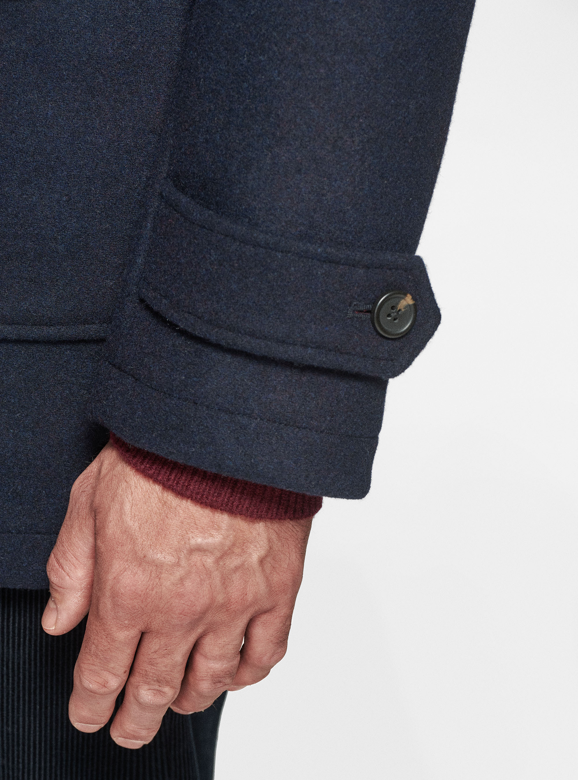 Wool-blend Montgomery duffel coat with checked interior, NAVY BLUE