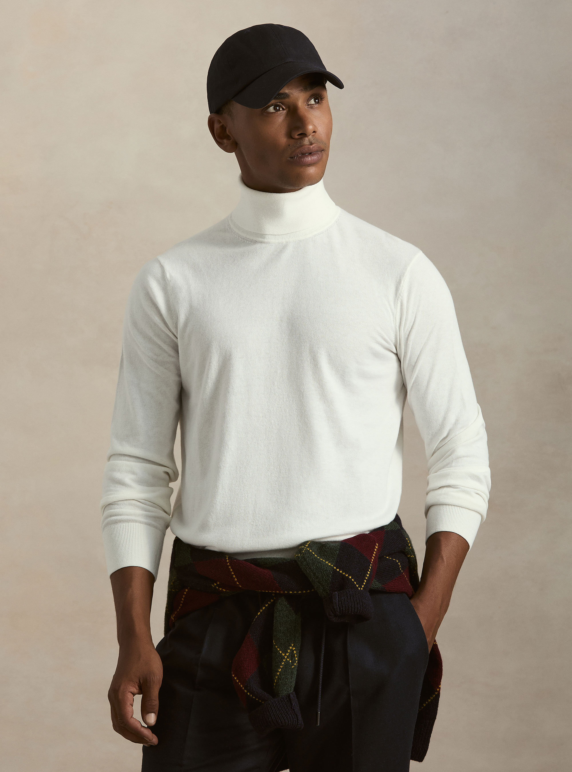 Dolcevita in cotone e cashmere, BIANCO