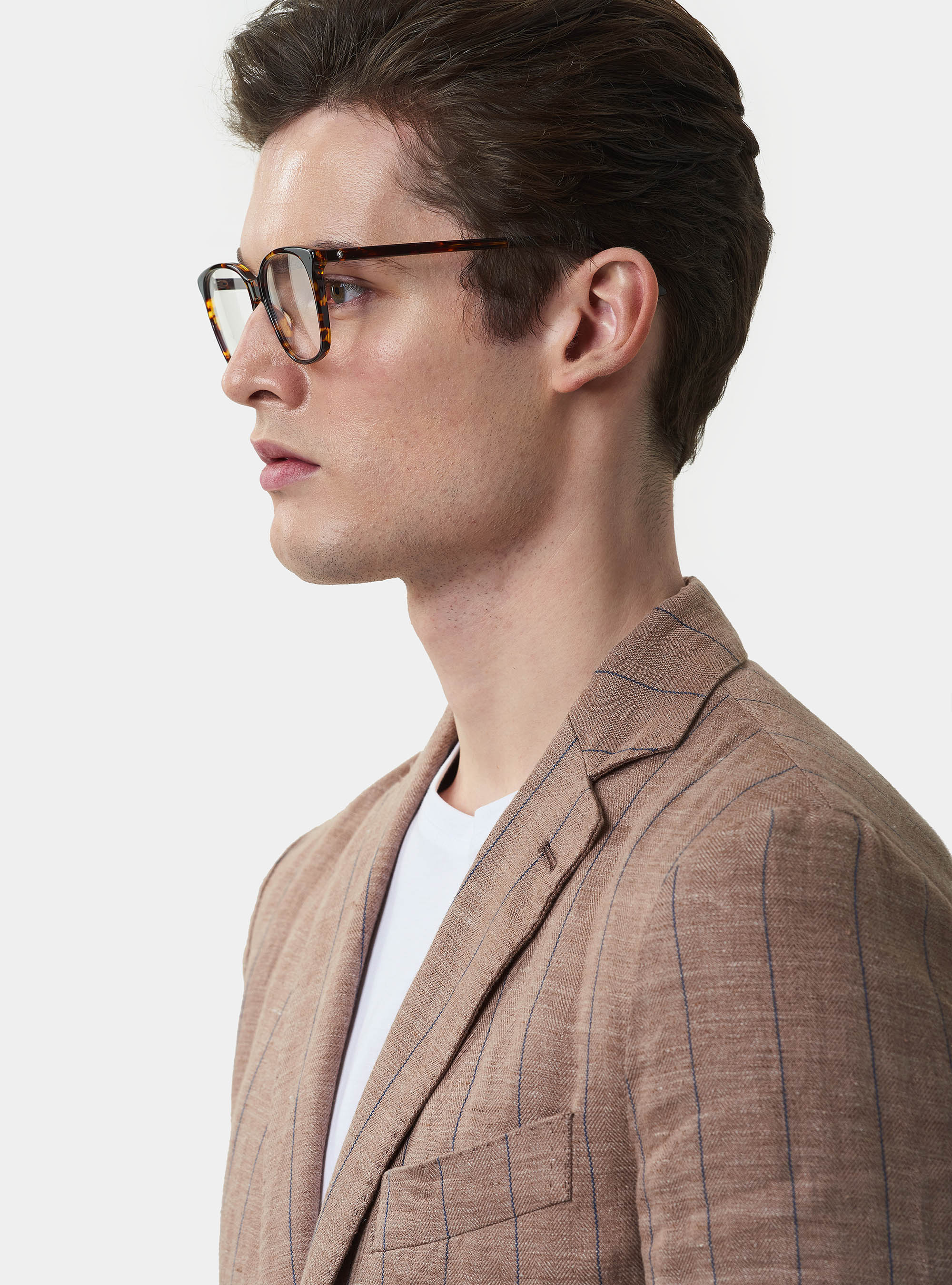 Linen pinstripe suit blazer, BRICK