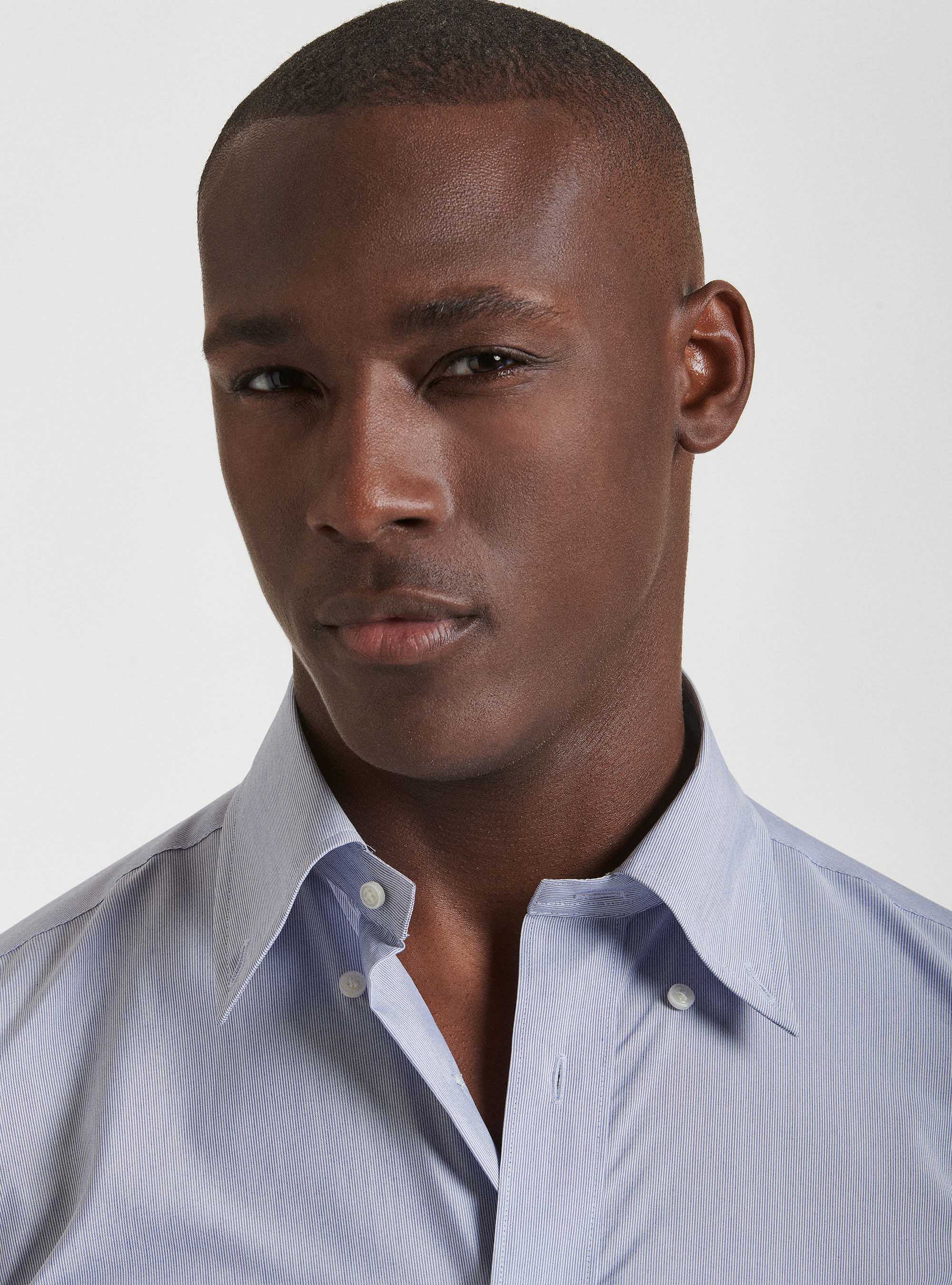 Camicia collo button down in misto cotone Ecomade, BLU