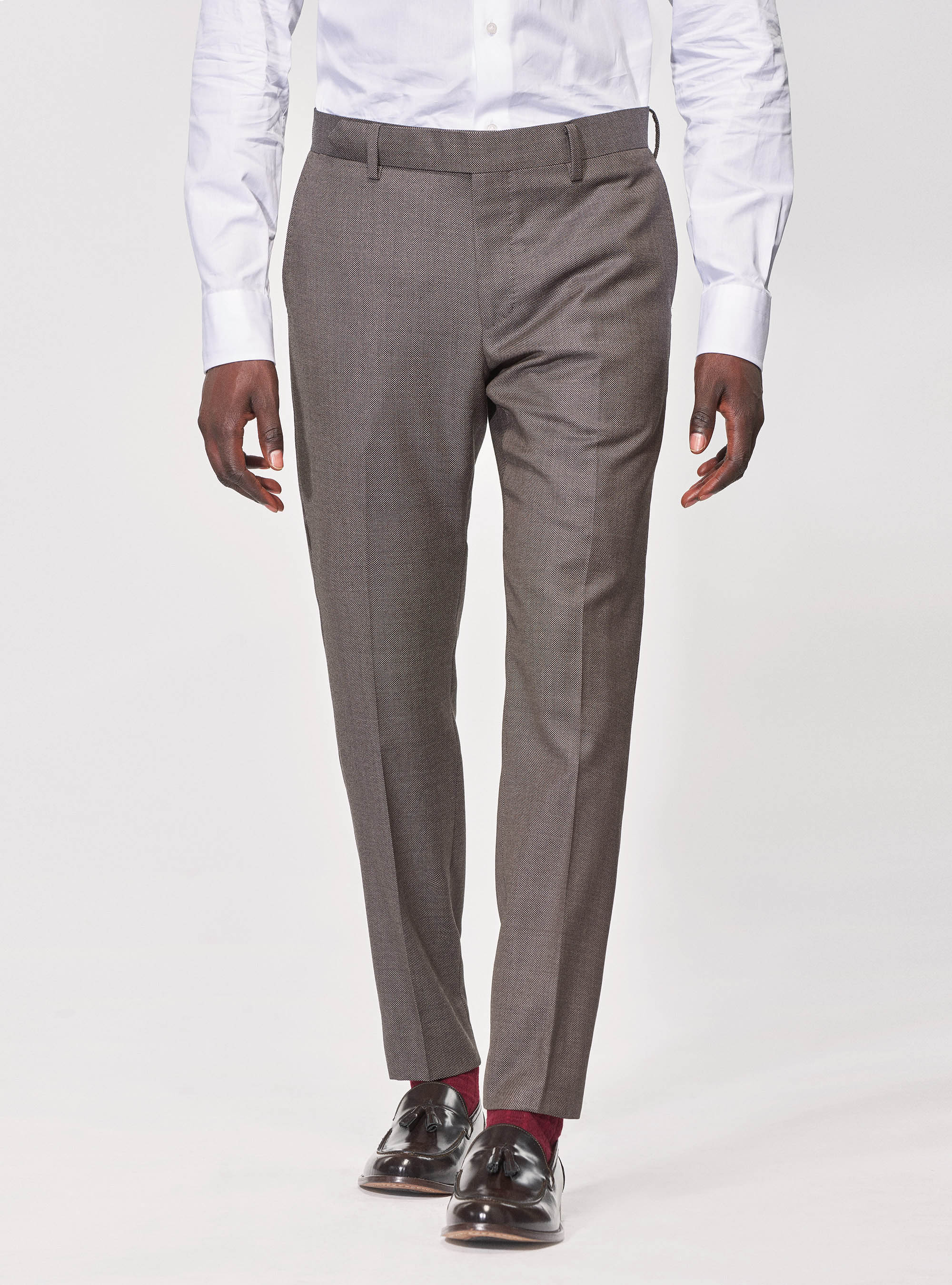 Pantaloni per abito in lana occhio di pernice superfine 110's Vitale Barberis Canonico, MARRONE