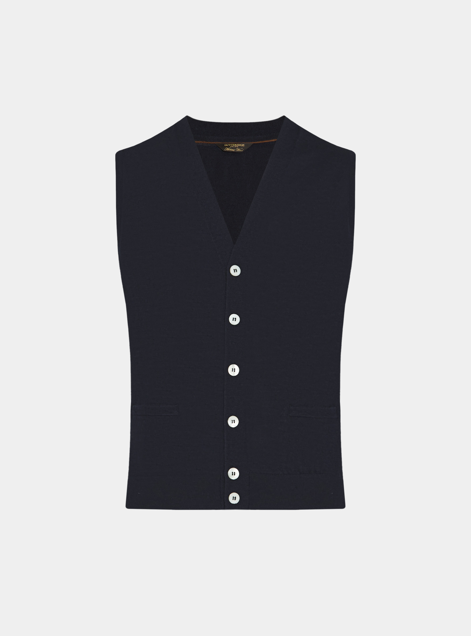 Knitted gilet with buttons in extra-fine merino wool, NAVY BLUE