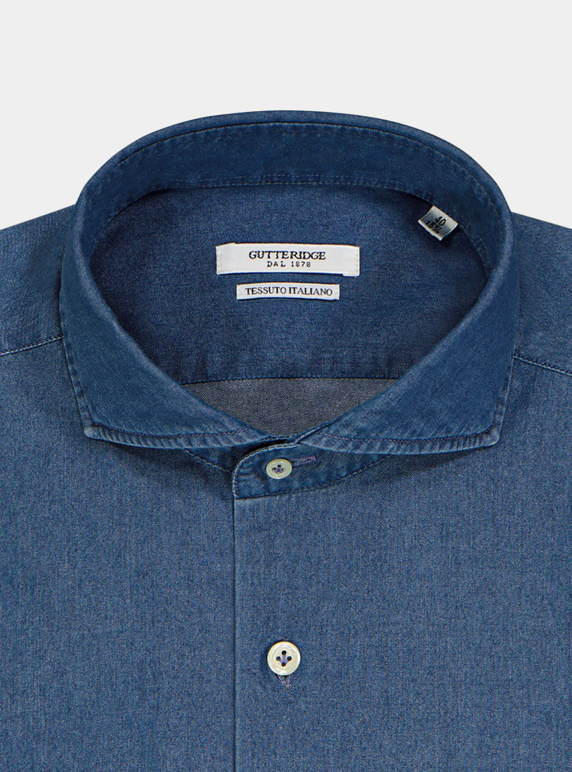 Camisa cuello franc&eacute;s denim, AZUL MARINO