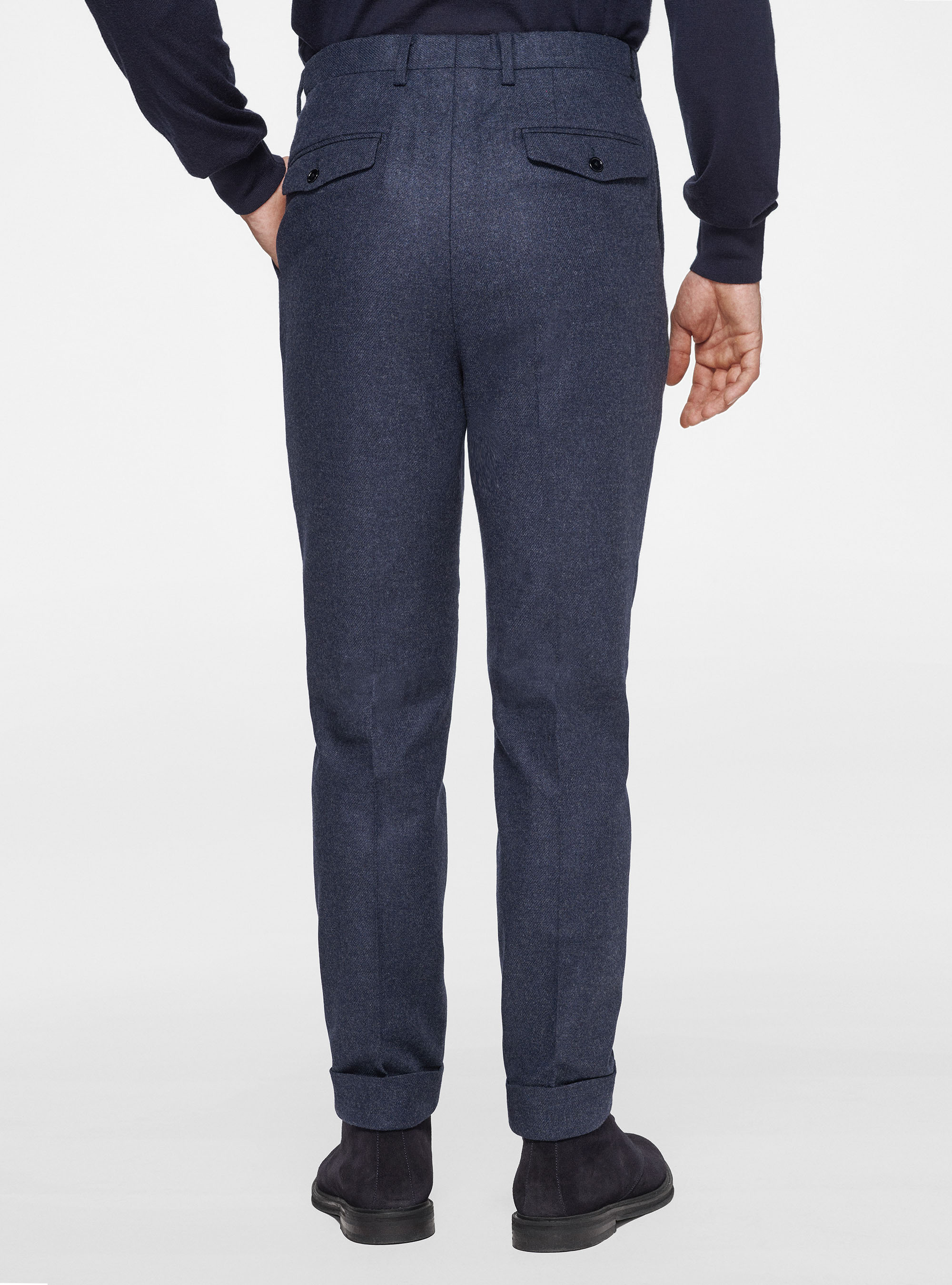 Pantaloni con pince in flanella Duemilagori, INCHIOSTRO