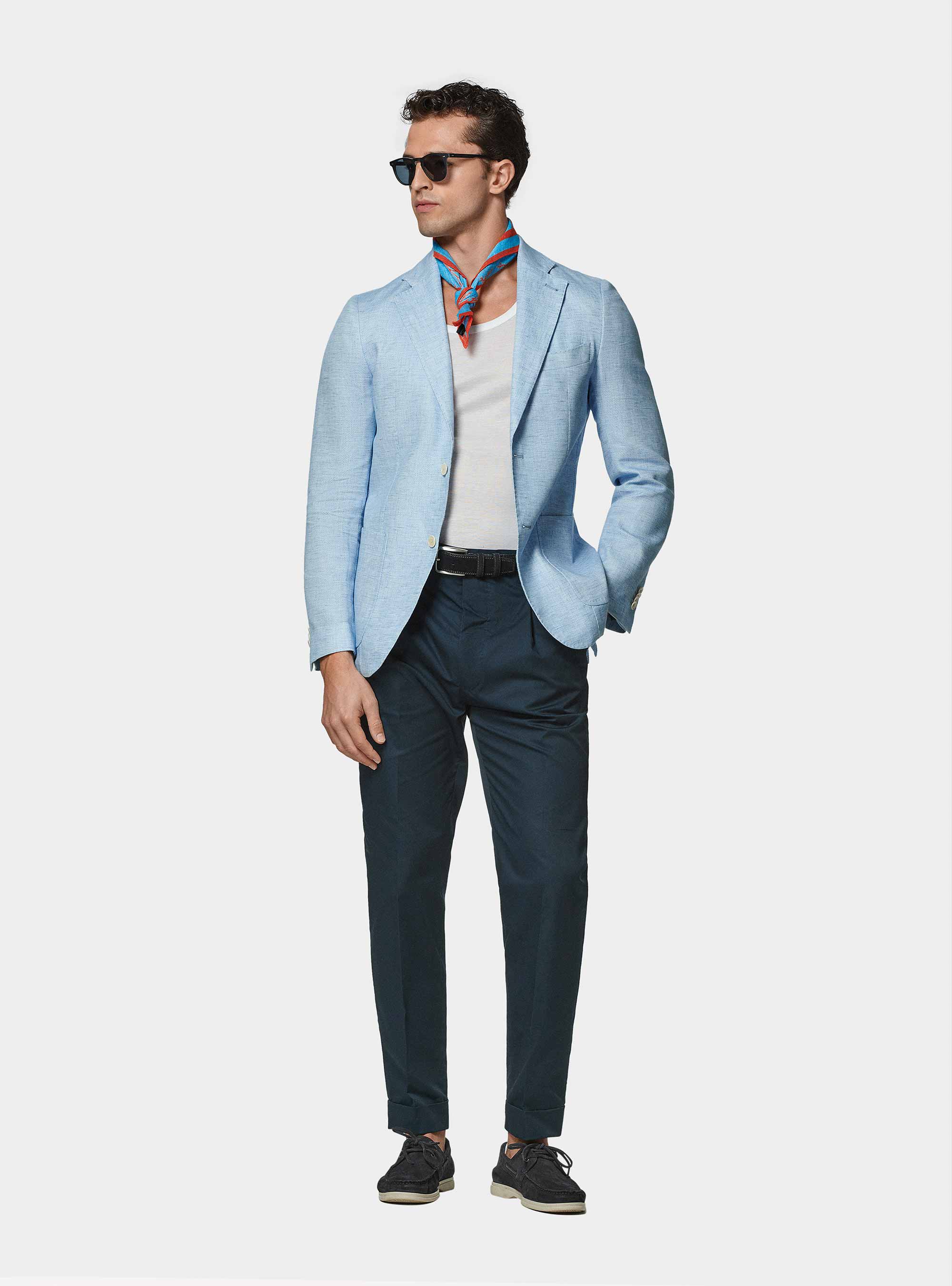 Linen and cotton blend blazer, LIGHT BLUE