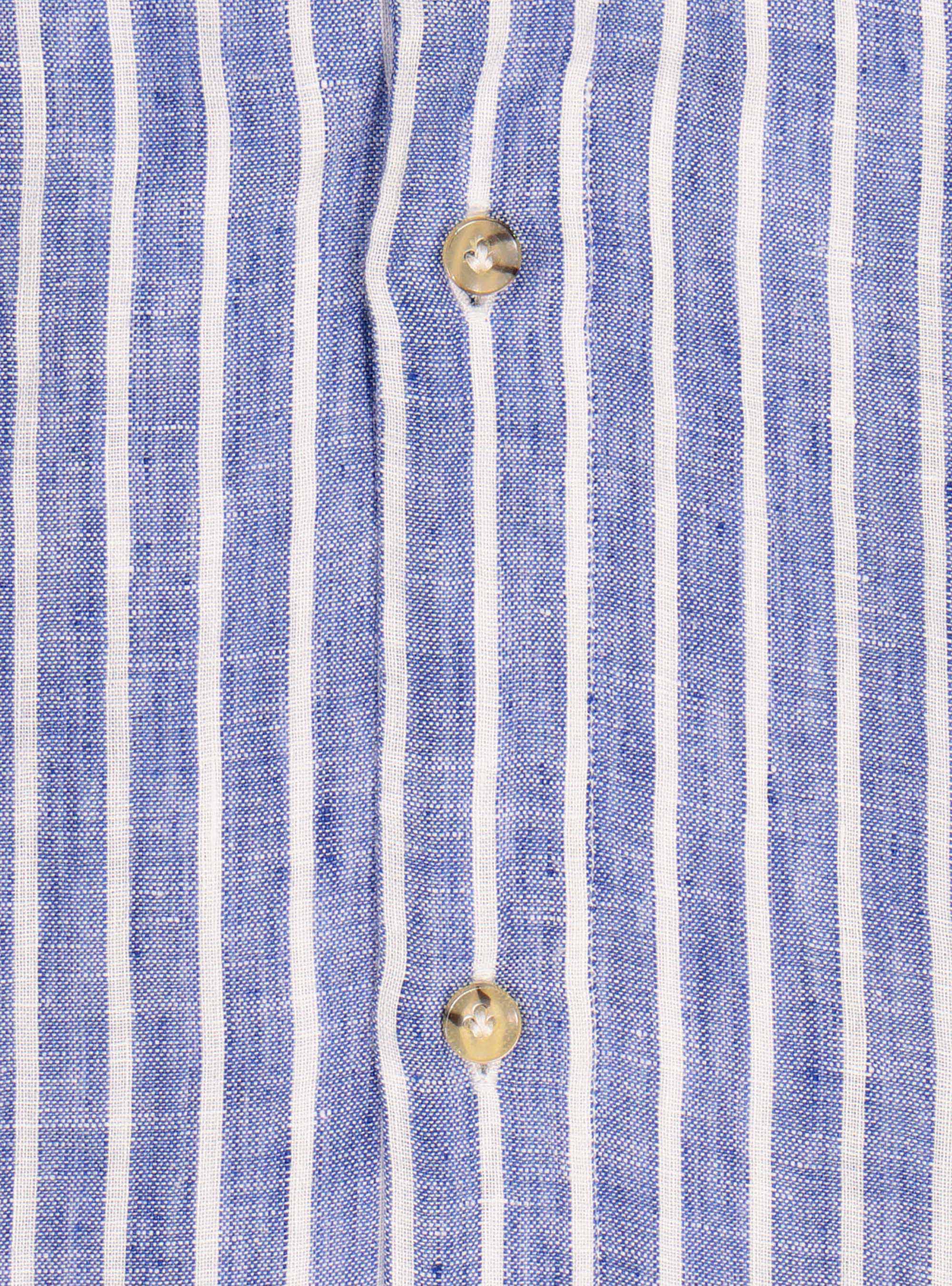 Striped cotton bowling collar shirt, AZUL MEDIO