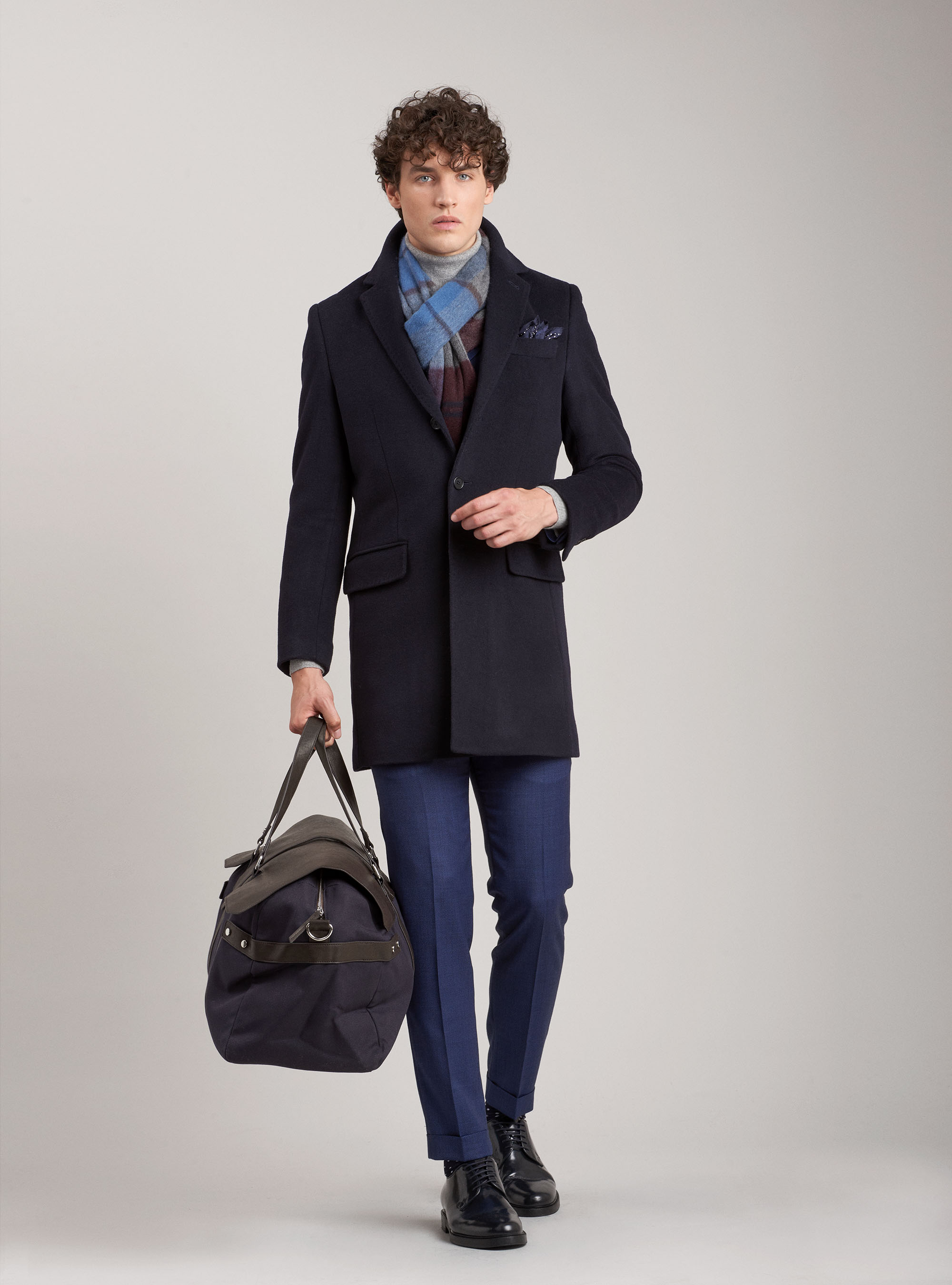 Cappotto monopetto in lana e cashmere, BLU NAVY