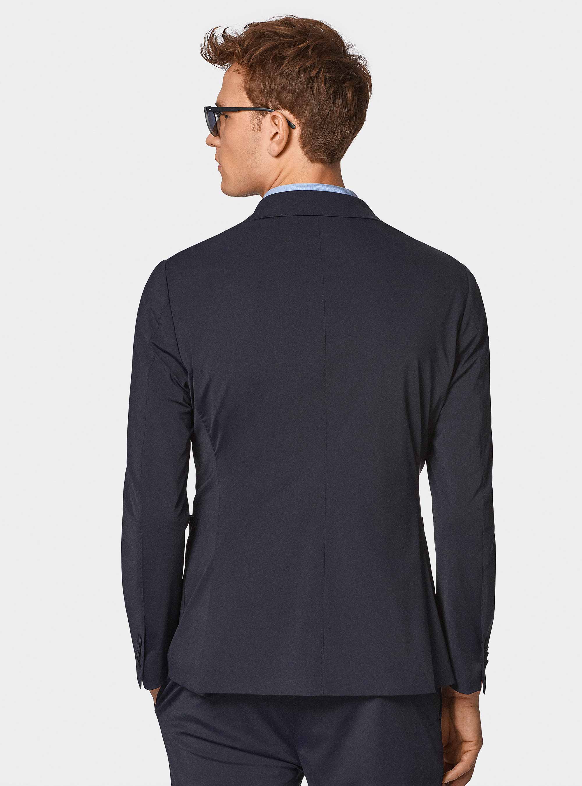 GT01 double-breasted blazer in stretch jersey, NAVY BLUE