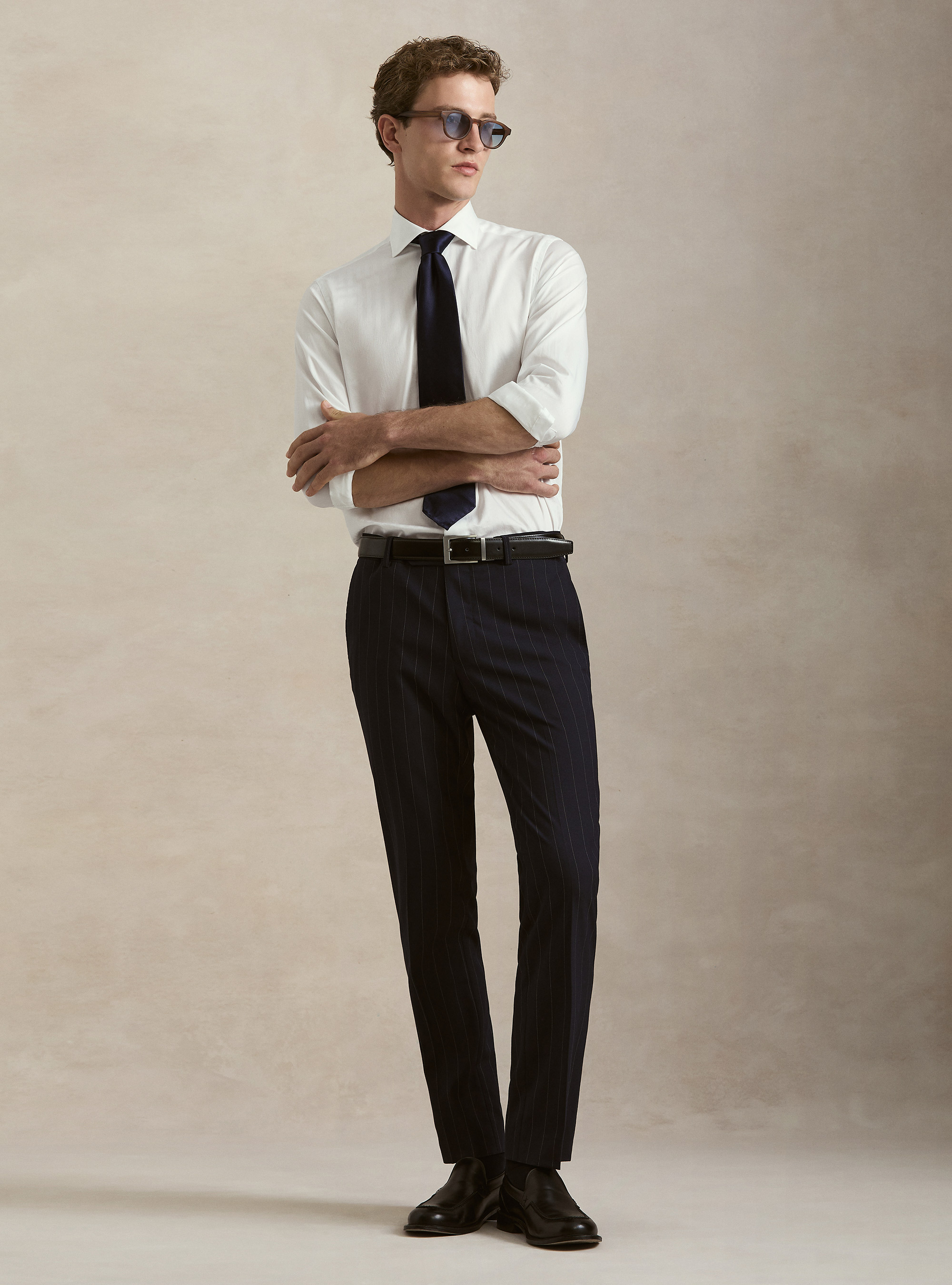 Camicia in twill di cotone spigato, BIANCO