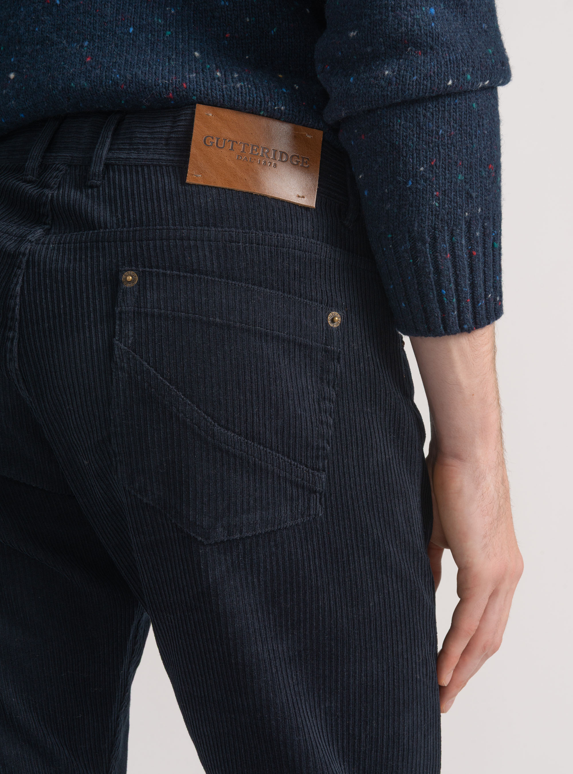 Pantaloni cinque tasche in velluto, BLU NAVY