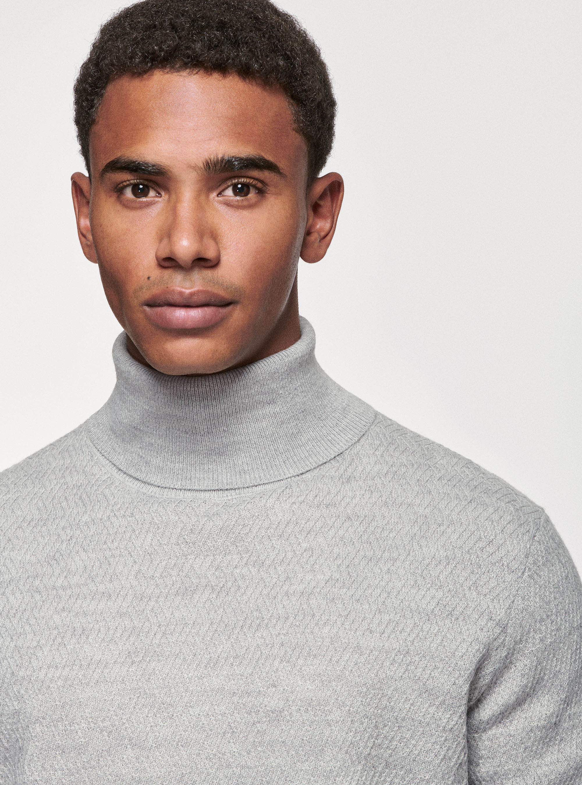 Textured wool-blend turtleneck, LIGHT GREY MELANGE