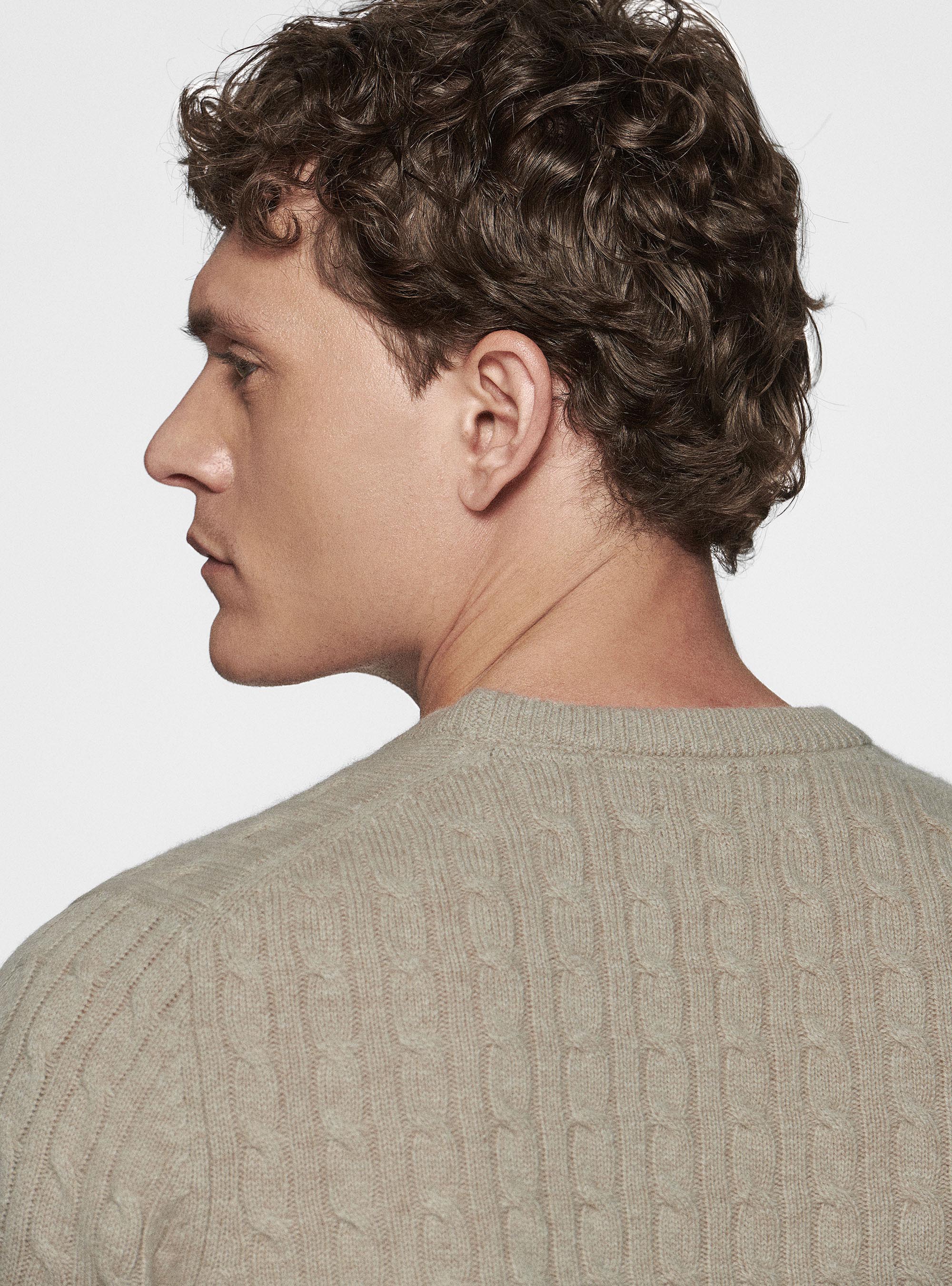 Maglia girocollo con treccia in lana e cashmere, ECRU