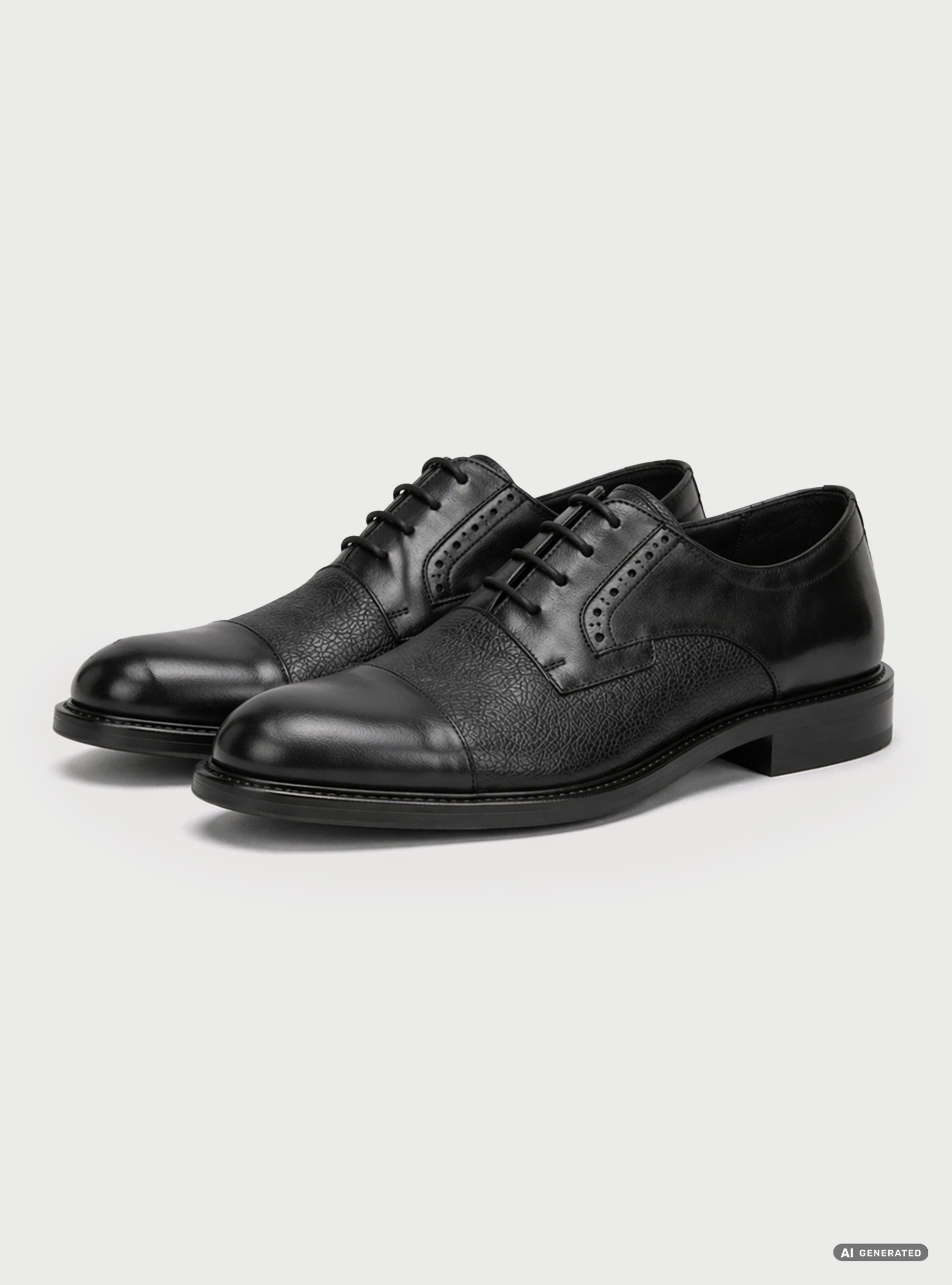 Lace-up derby in textured leather with a smooth, rounded toe, BLACK