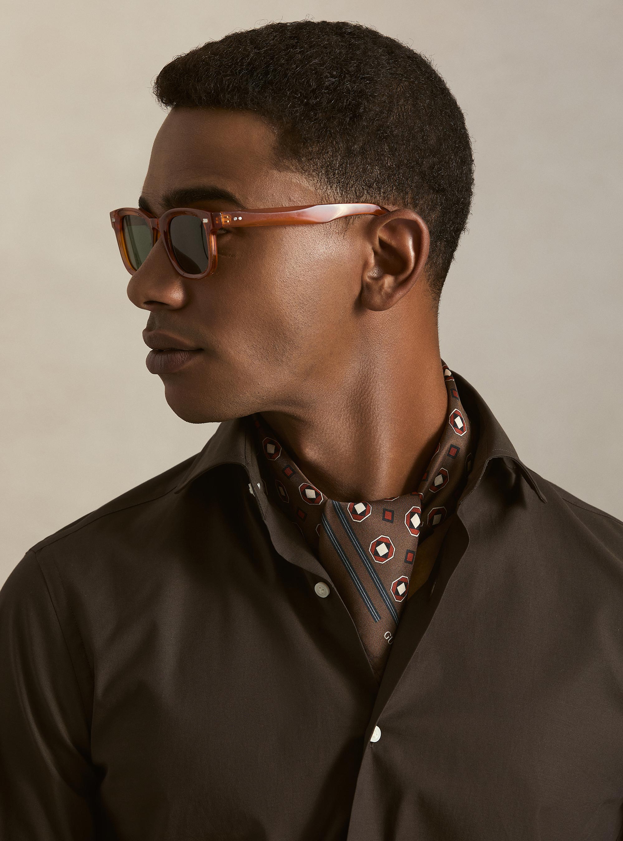 Camicia in cotone popeline stretch, MARRONE