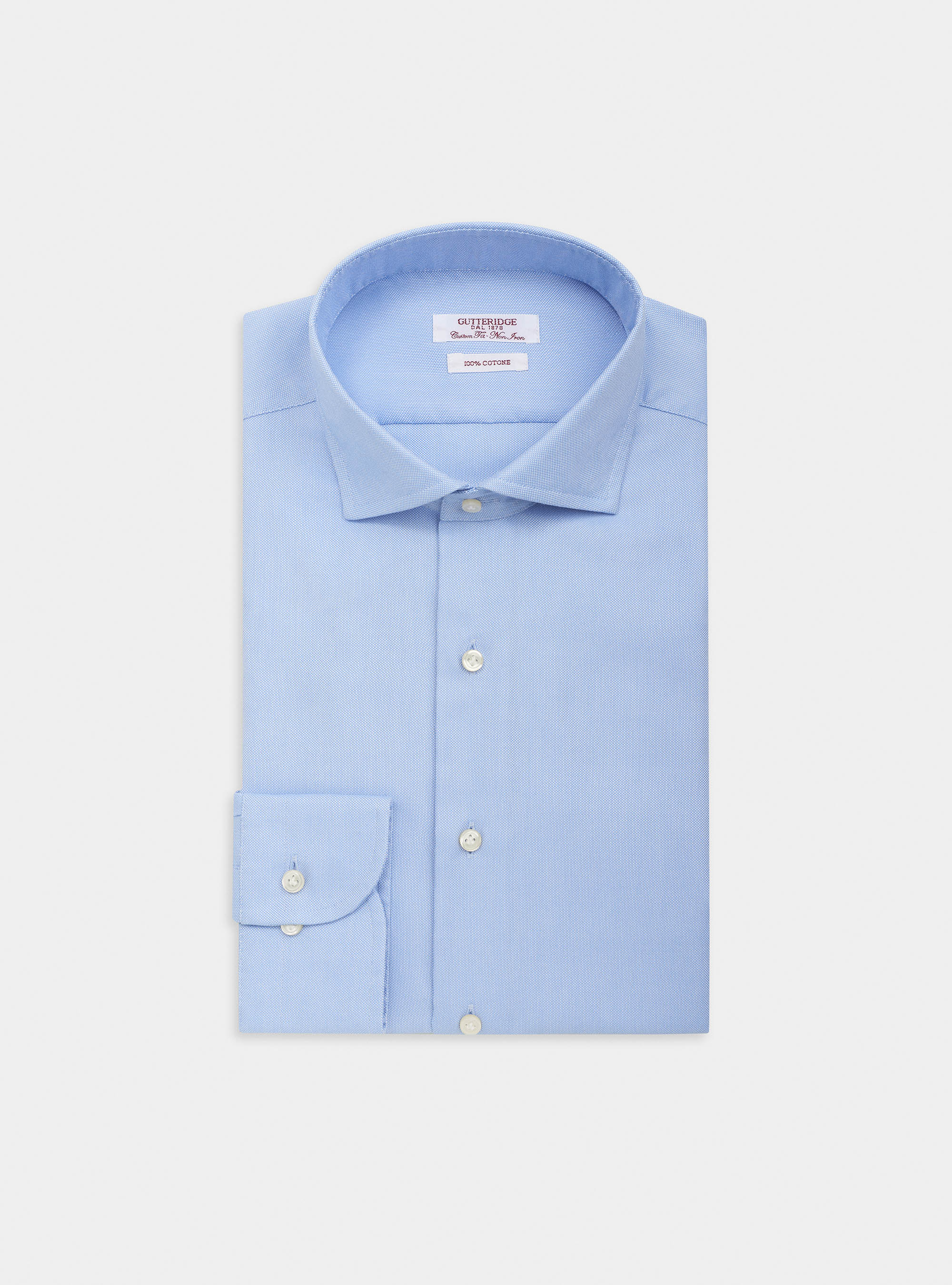 Camicia custom non iron in oxford di cotone, AZZURRO
