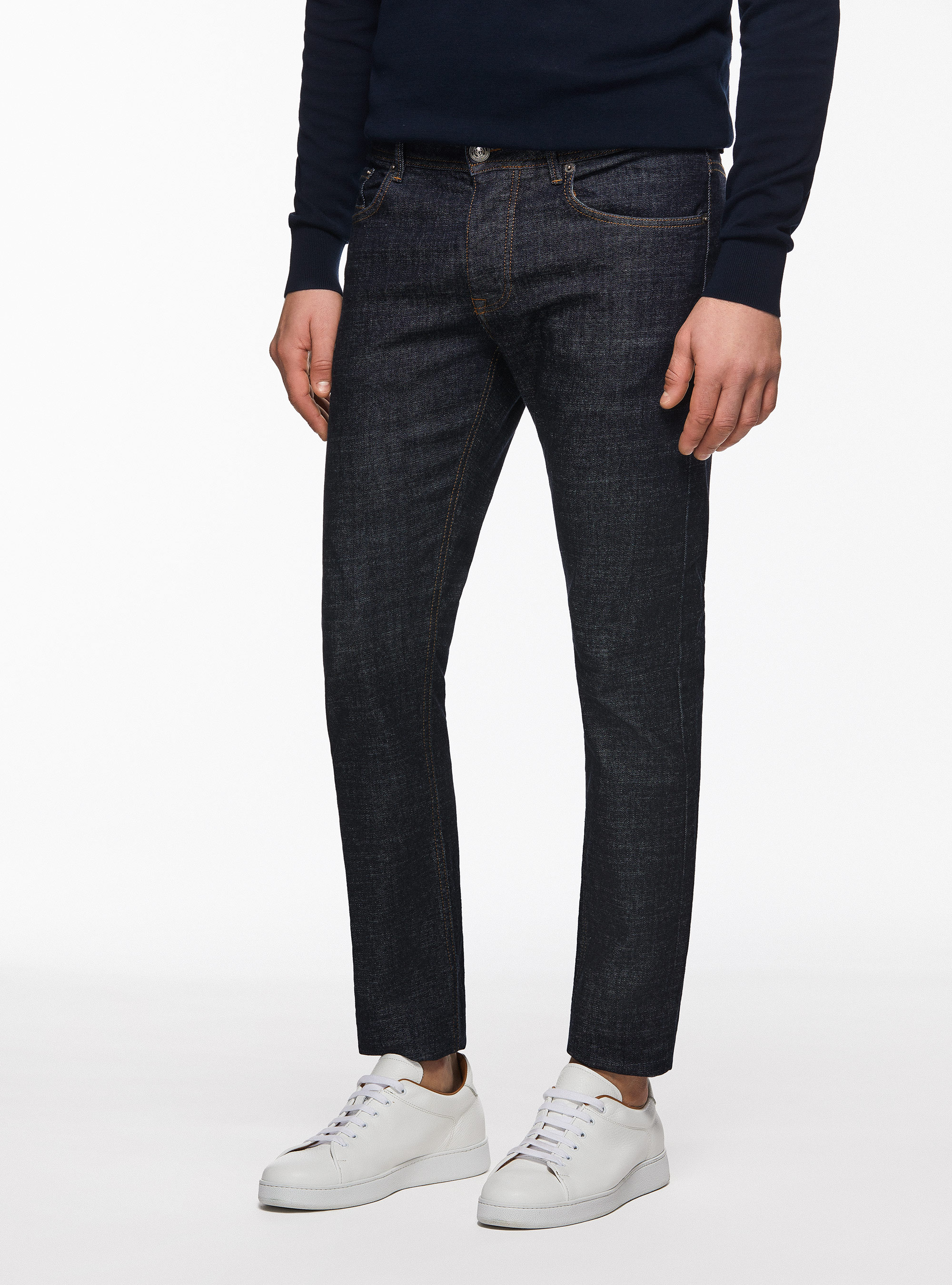 Five-pocket denim rinse wash, NAVY BLUE