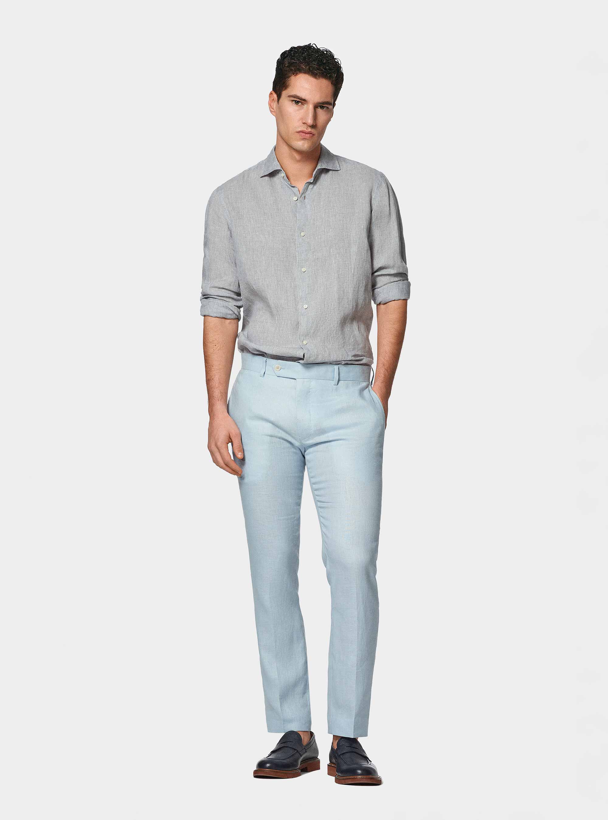 Camicia in puro lino, GRIGIO CHIARO MELANGE