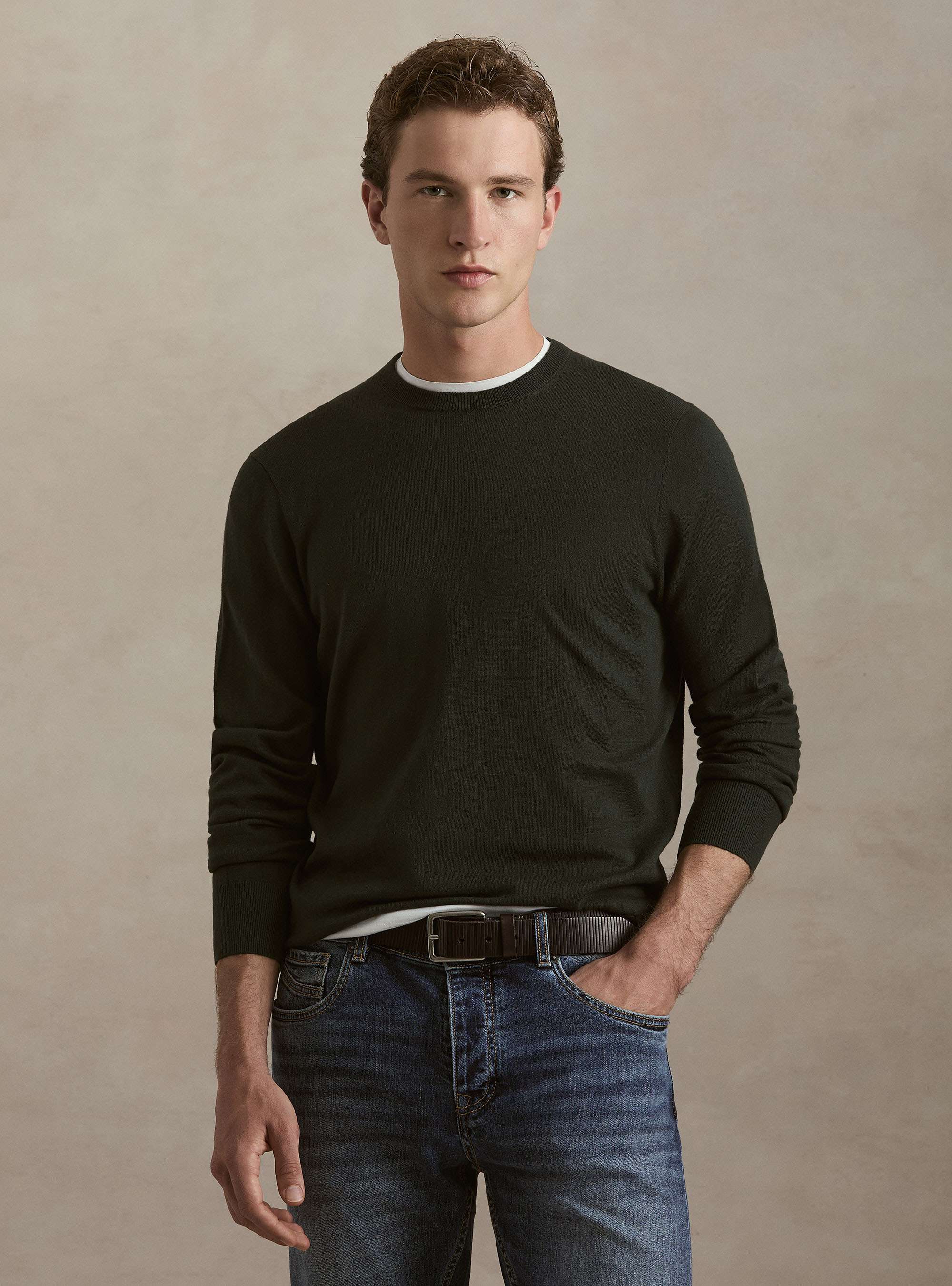 Maglia girocollo in cotone seta e cashmere, MILITARE 0609C