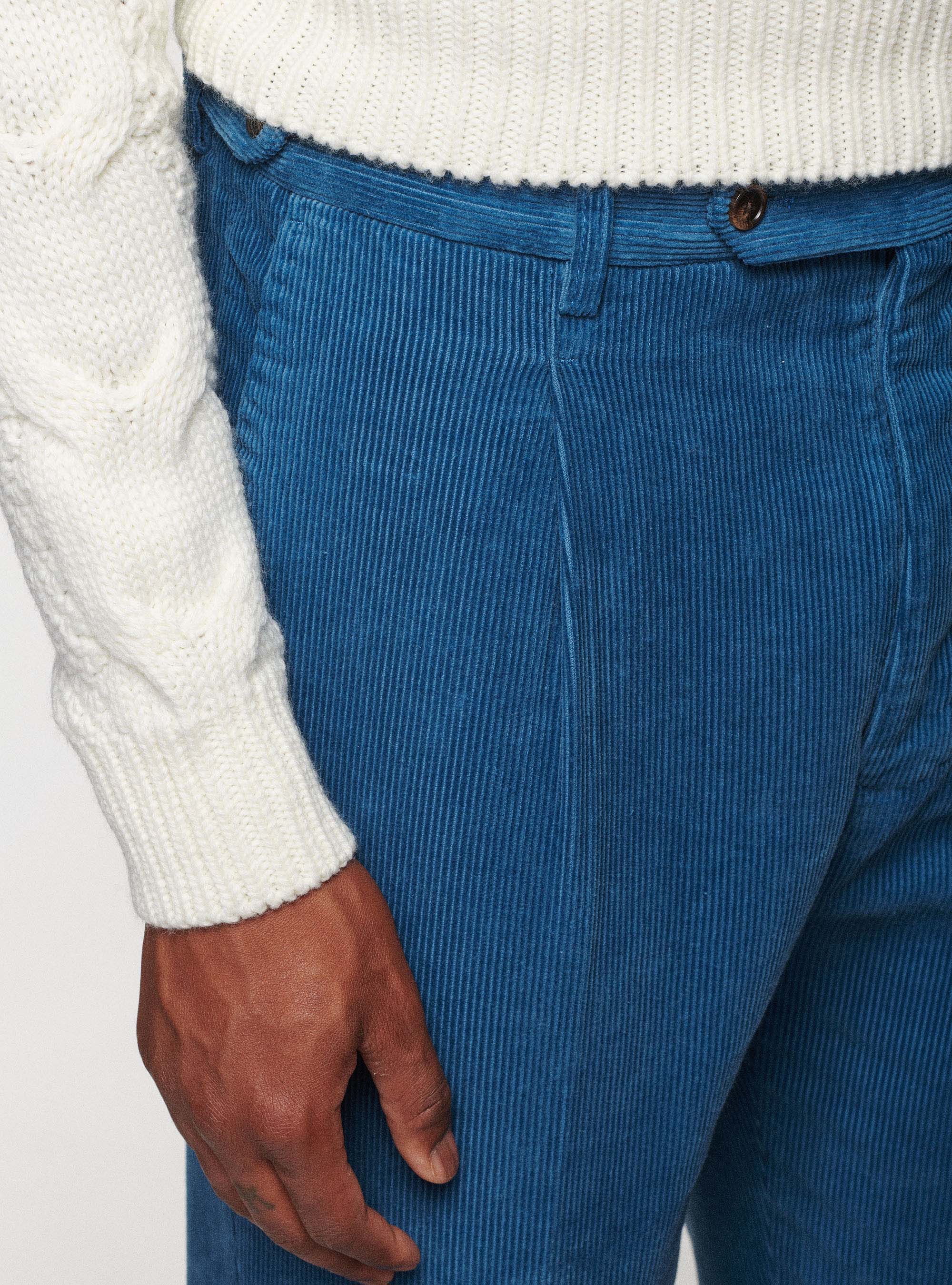 Pantaloni in velluto con pince, 0243C DENIM