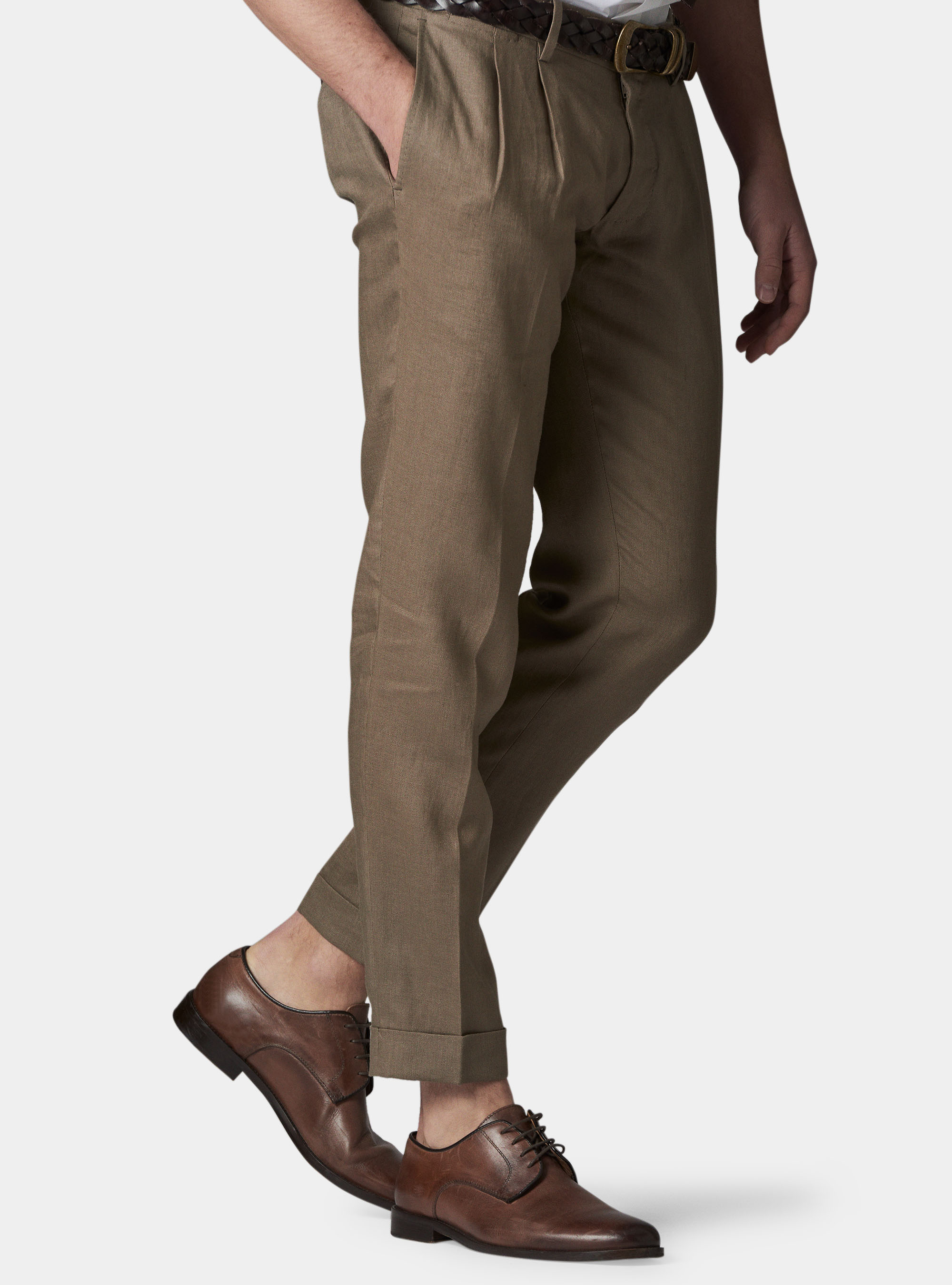 Pantaloni di lino con doppia pinces e cinturini laterali | Gutteridge