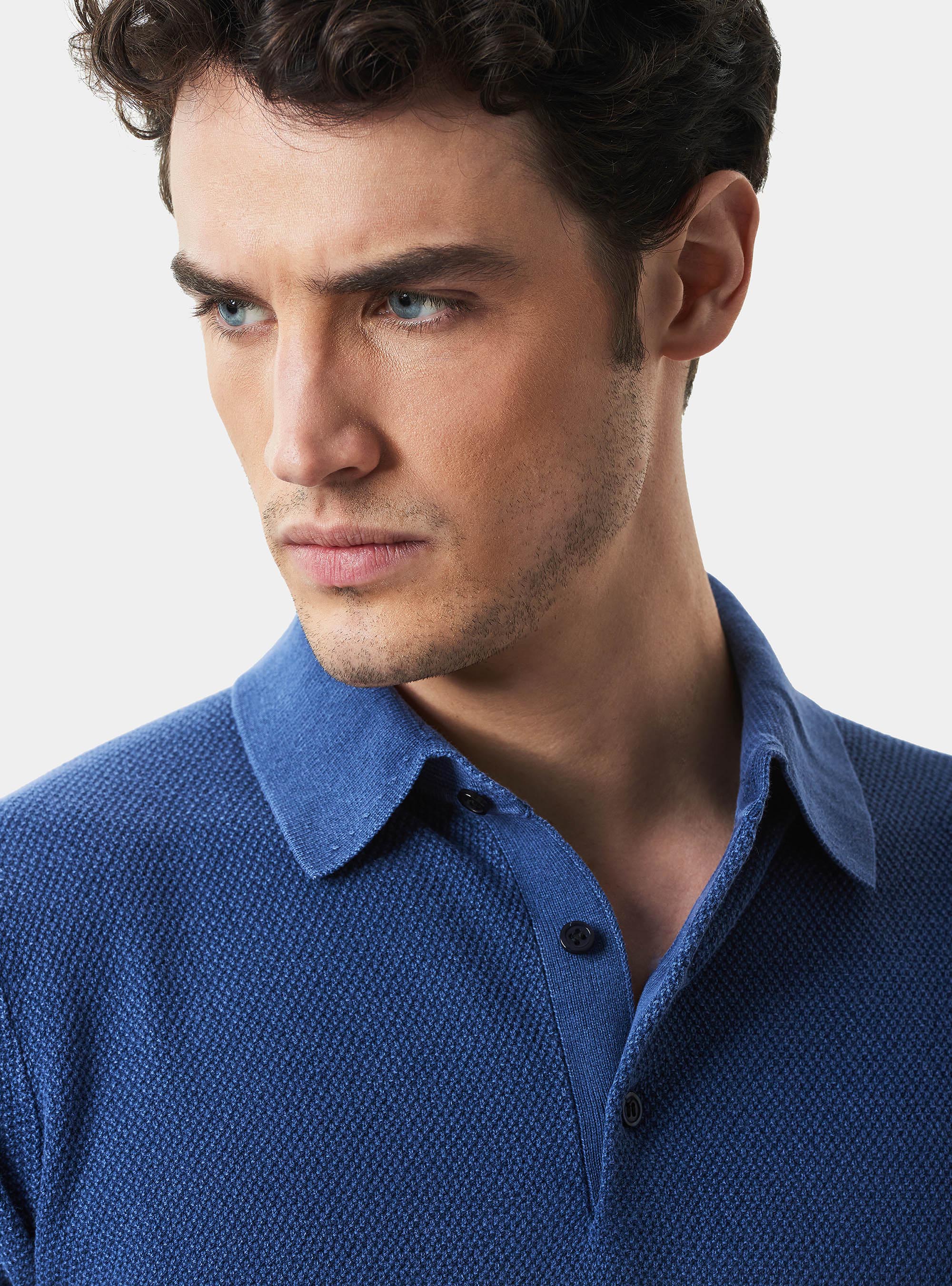 Maglia a polo a maniche corte in cotone, BLU