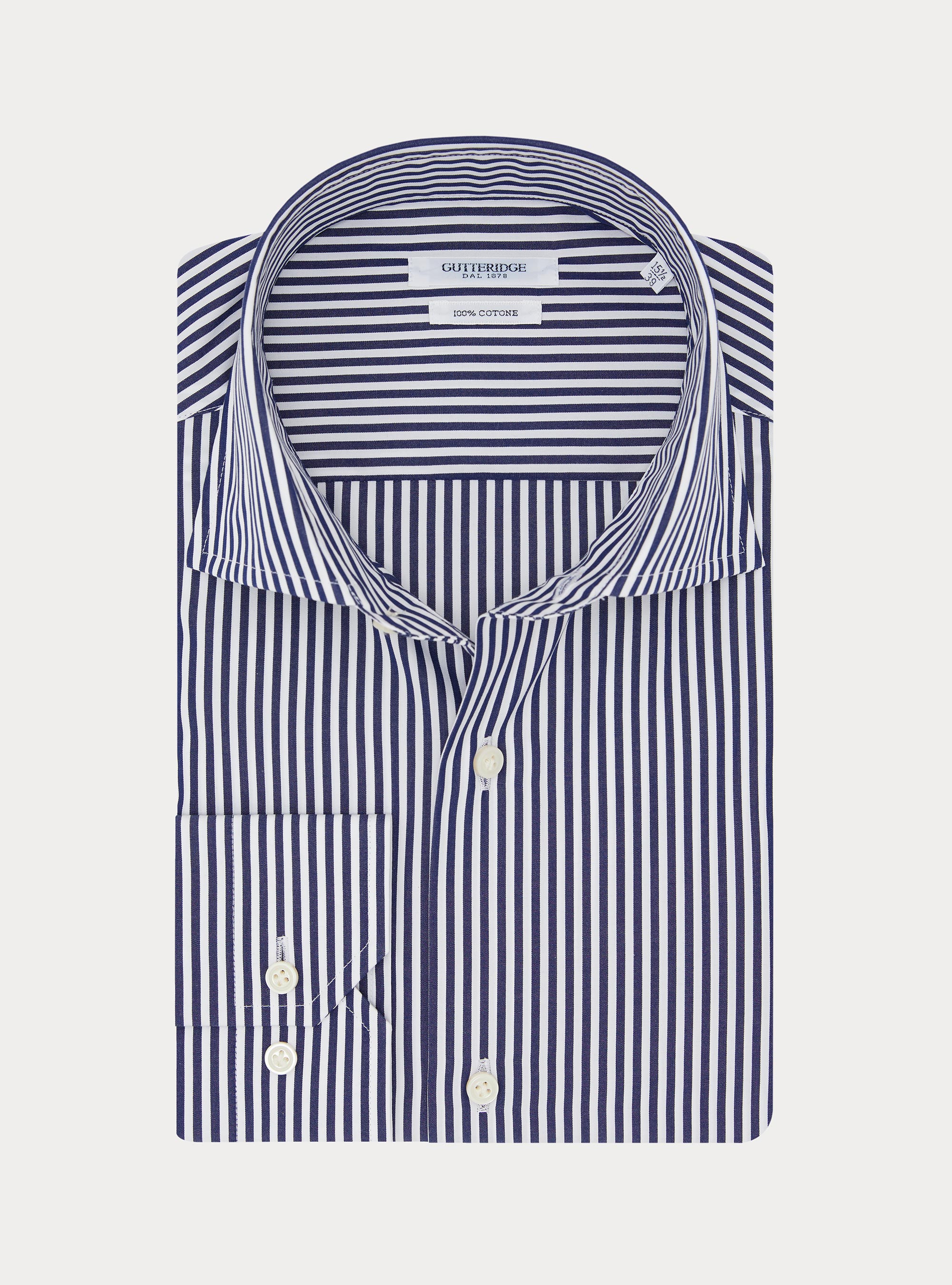 Camicia rigata cotone popeline collo semifrancese, AZUL MARINO