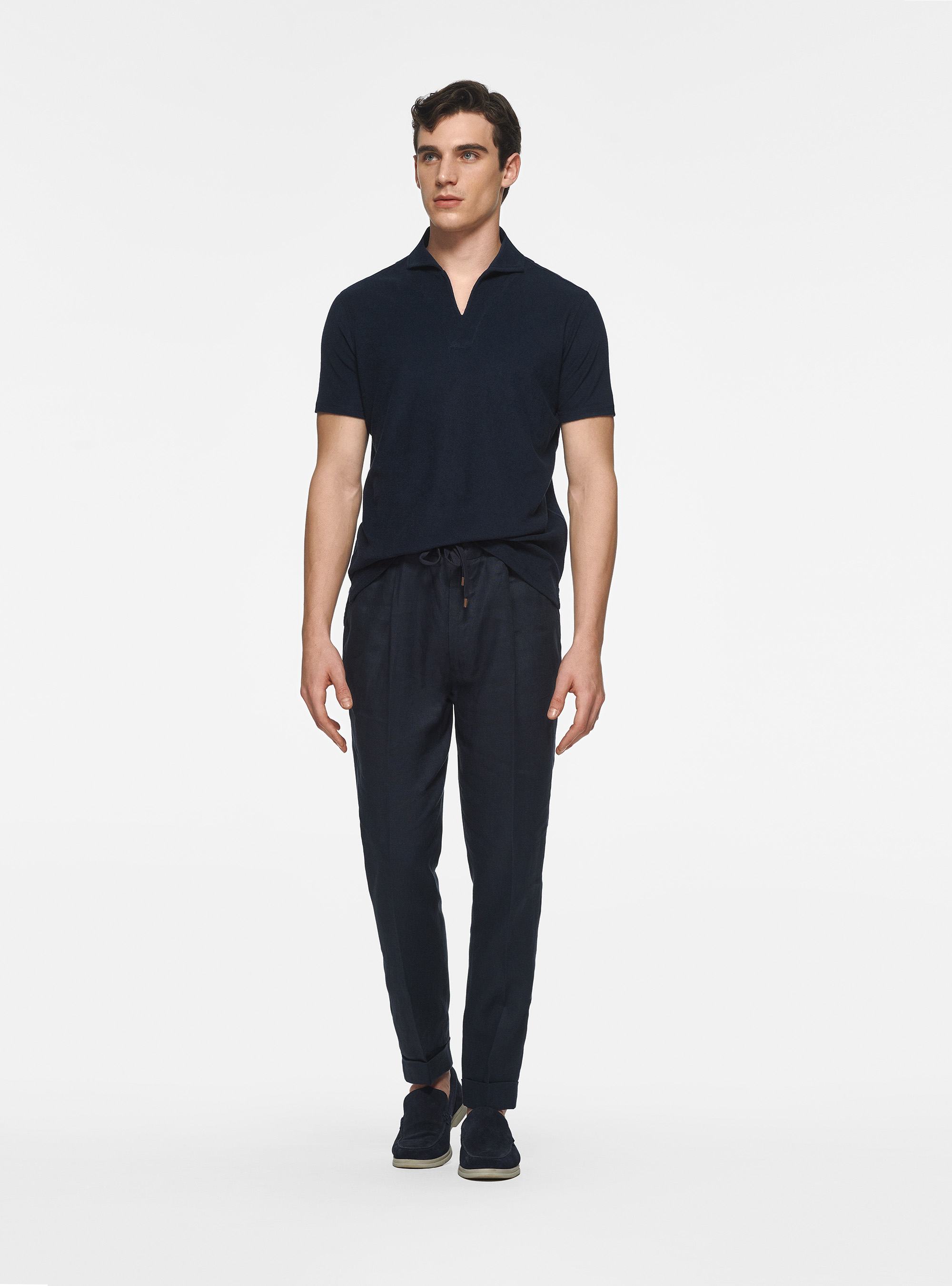 Maglia a polo in puro cotone spugna, BLU NAVY