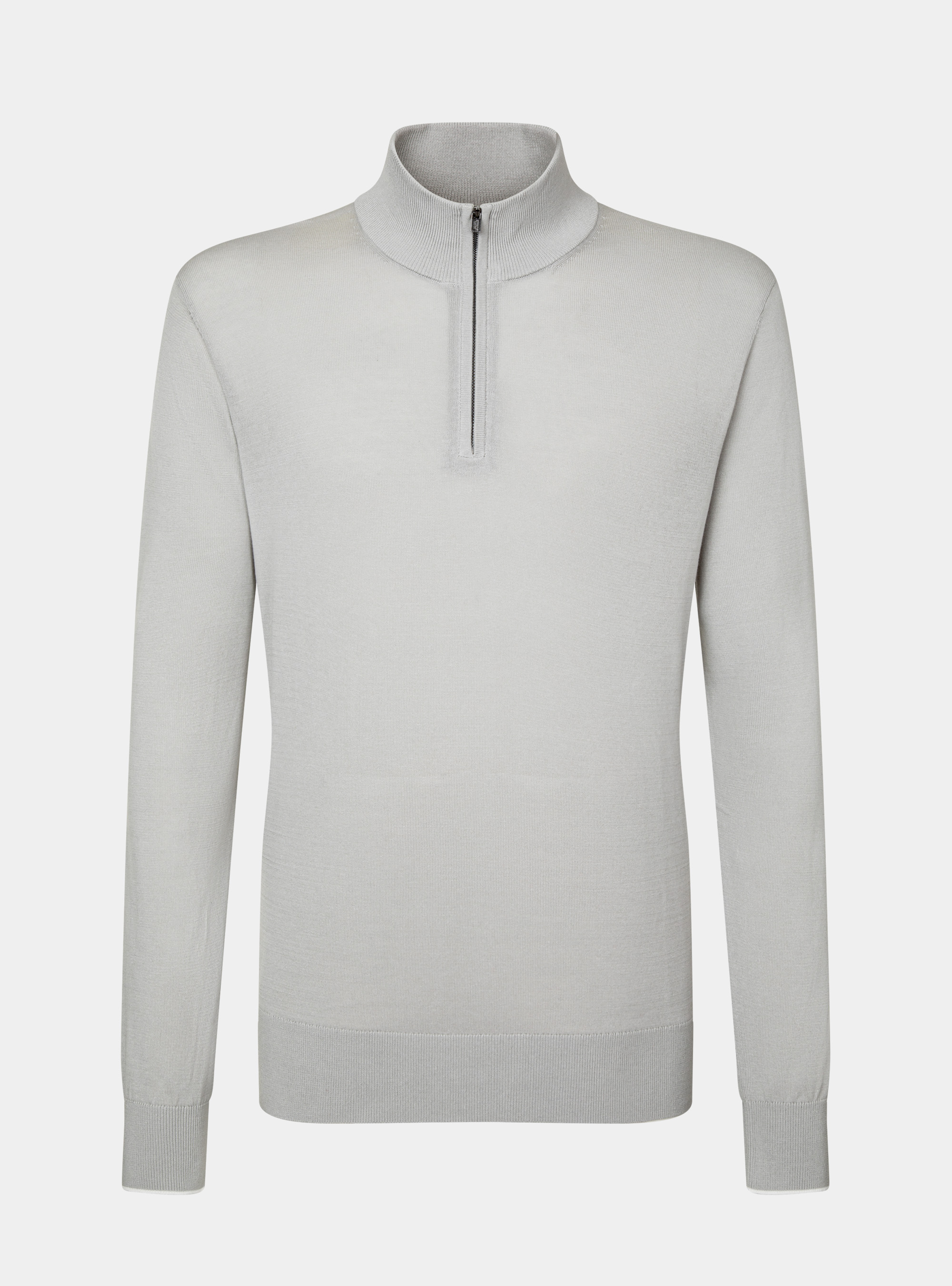 Jersey de algod&oacute;n extrafino con media cremallera, GRIS CLARO JASPEADO