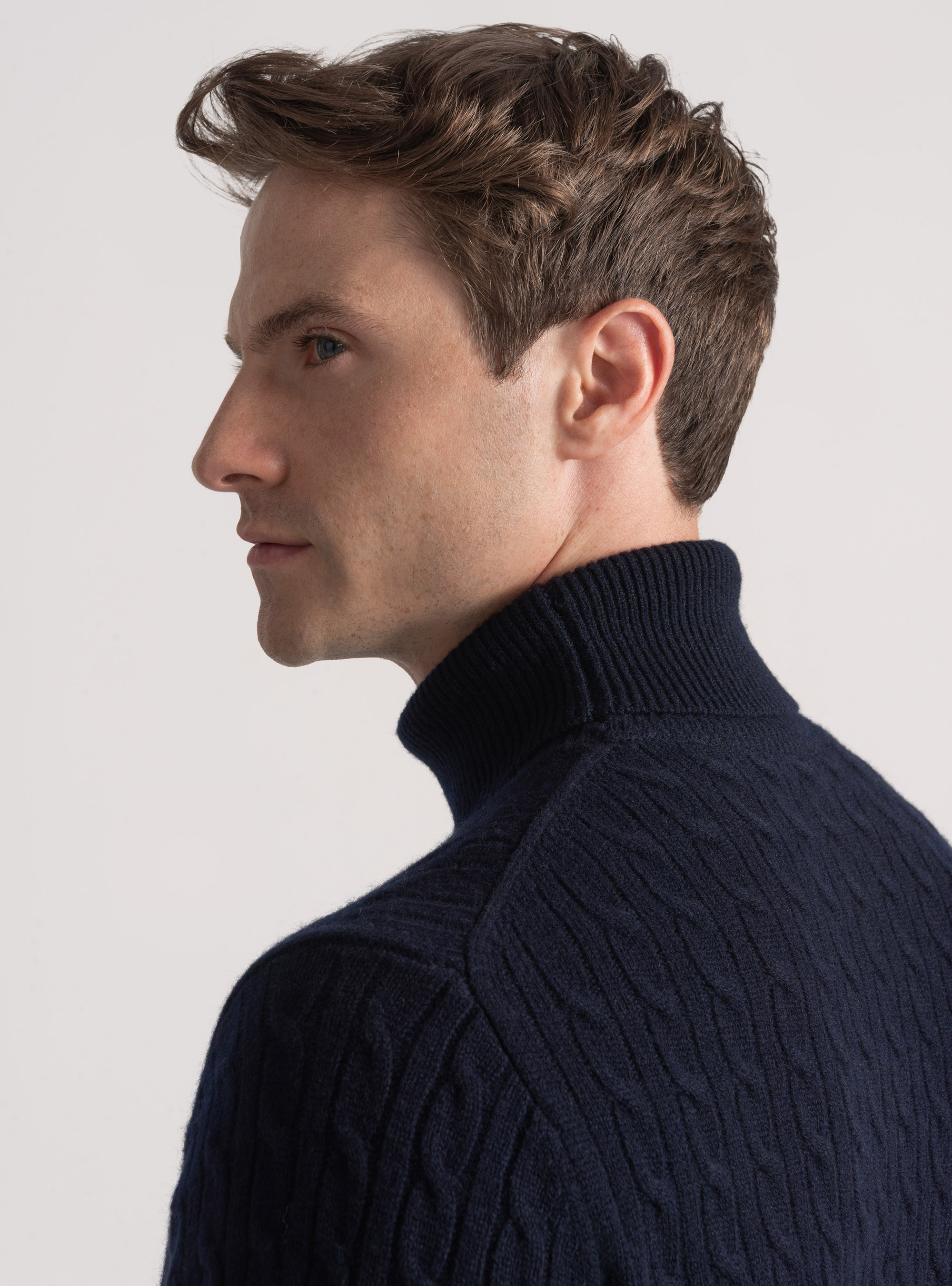 Turtleneck sweater with cashmere wool braid, NAVY BLUE